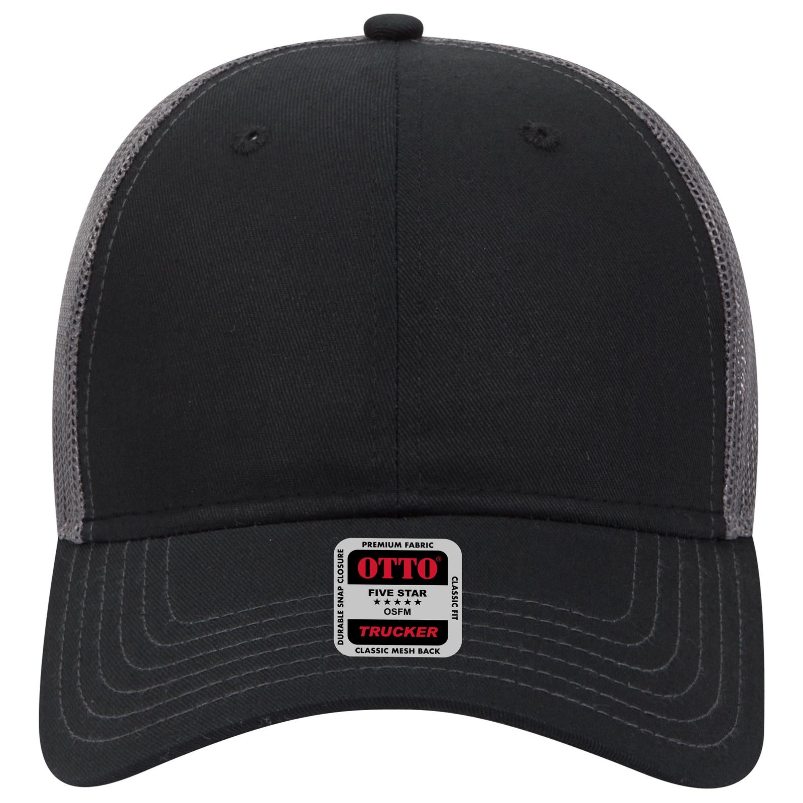 Right View of 030325 - Blk/Blk/Ch.Gry OTTO CAP 6 Panel Low Profile Mesh Back Trucker Hat
