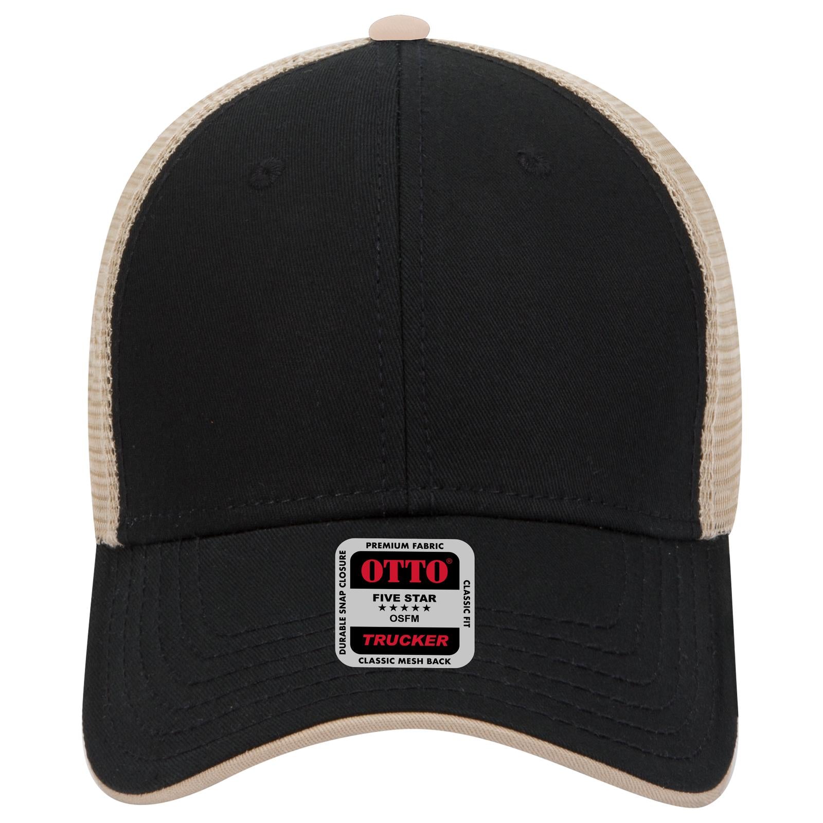 Right View of 030332 - Blk/Blk/Kha OTTO CAP 6 Panel Low Profile Mesh Back Trucker Hat
