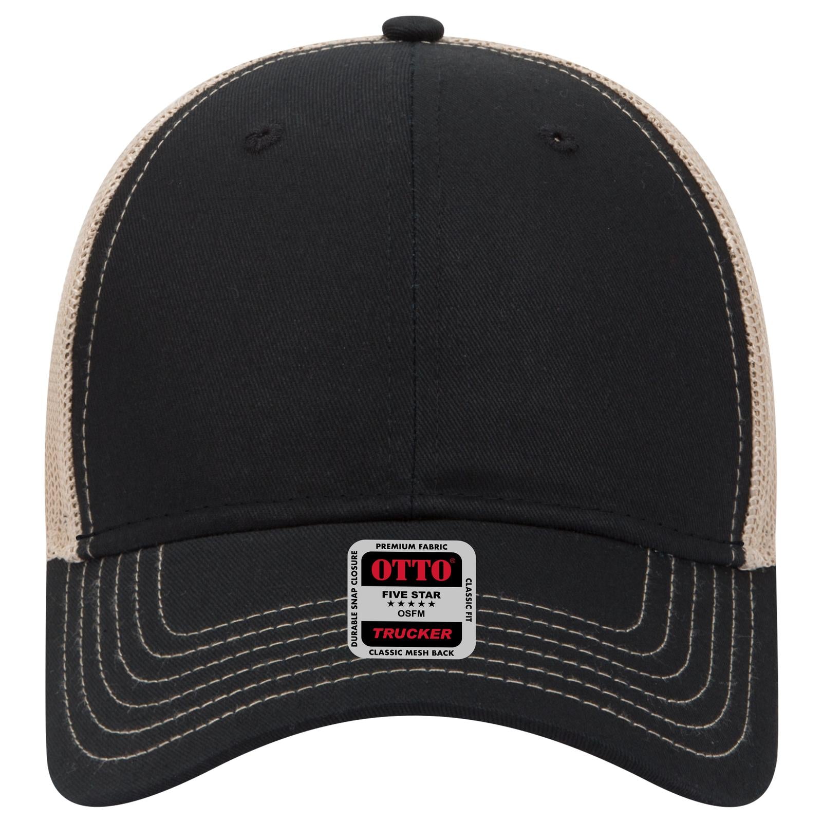 Right View of 030332 - Blk/Blk/Kha OTTO CAP 6 Panel Low Profile Mesh Back Trucker Hat