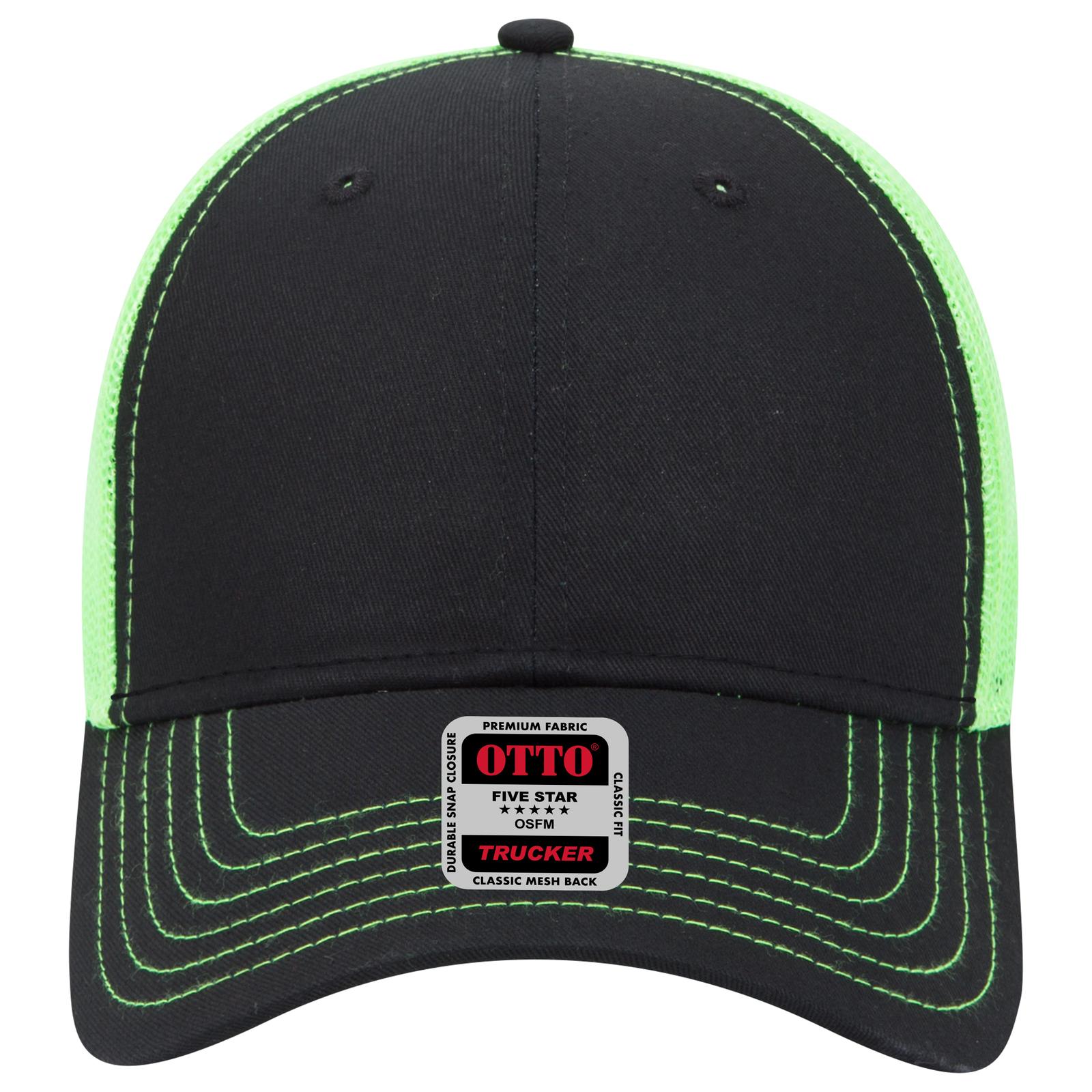 Right View of 030388 - Blk/Blk/N.Grn OTTO CAP 6 Panel Low Profile Mesh Back Trucker Hat