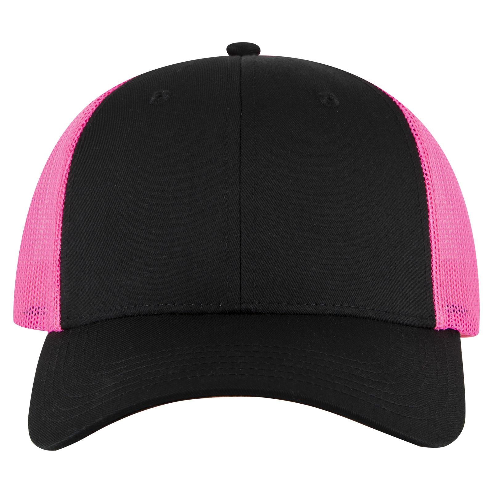 Right View of 030389 - Blk/Blk/N.Pnk OTTO CAP 6 Panel Low Profile Mesh Back Trucker Hat