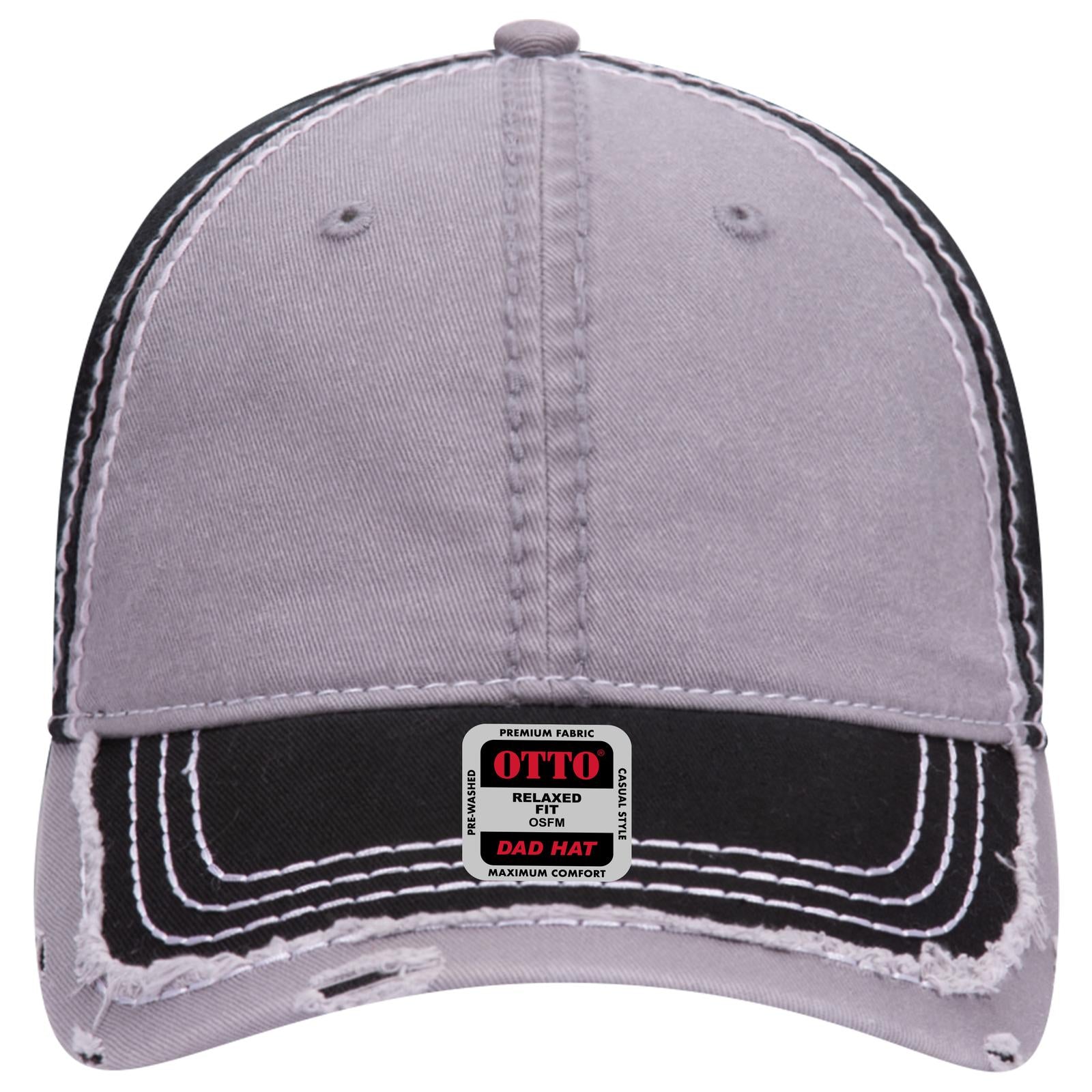 Front View of 031403 - Blk/Gry/Blk OTTO CAP 6 Panel Low Profile Dad Hat
