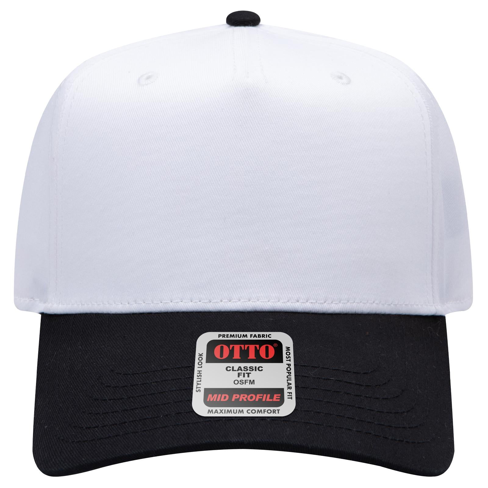 Front View of 0316 - Blk/Wht OTTO CAP 5 Panel Mid Profile Baseball Cap