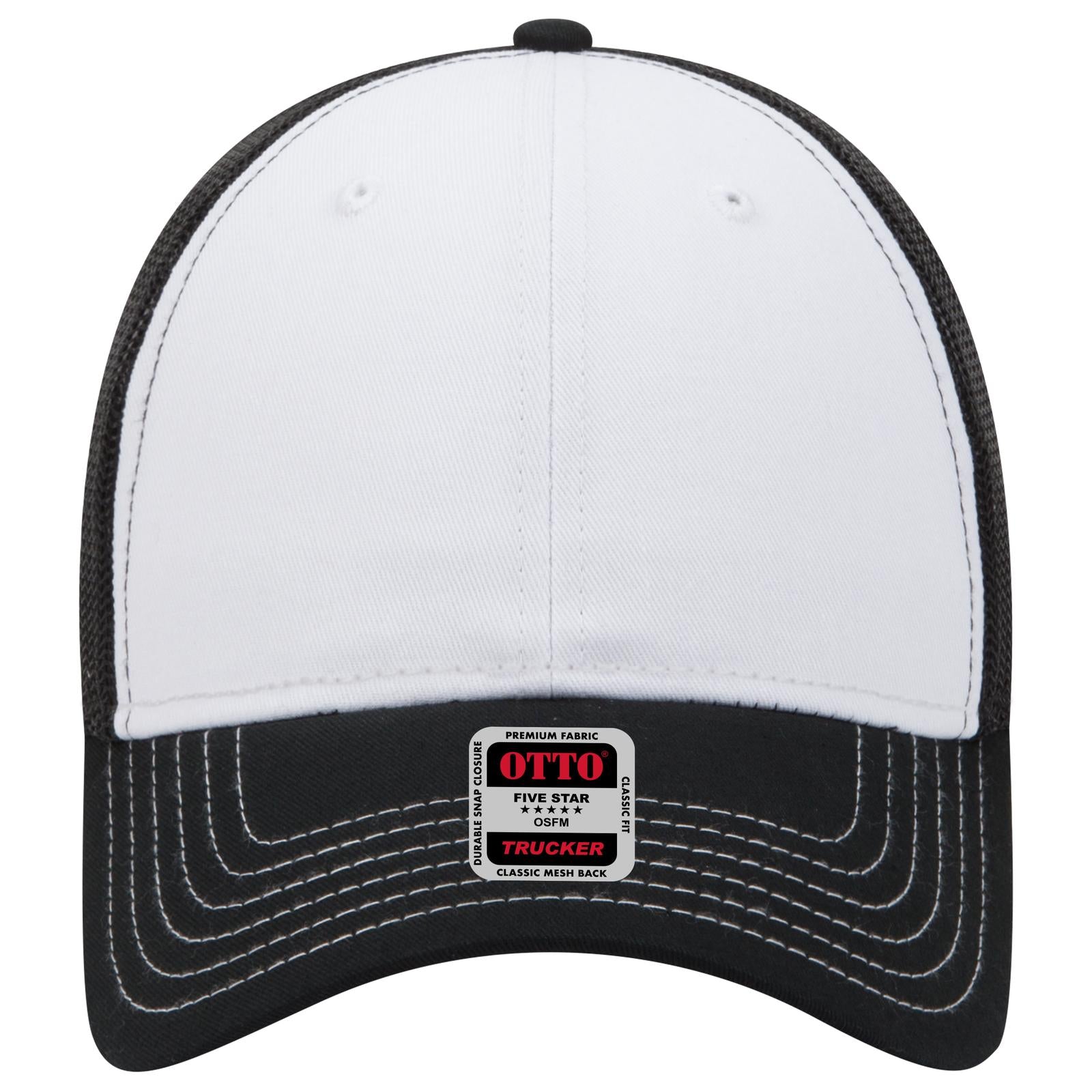 Right View of 031603 - Blk/Wht/Blk OTTO CAP 6 Panel Low Profile Mesh Back Trucker Hat