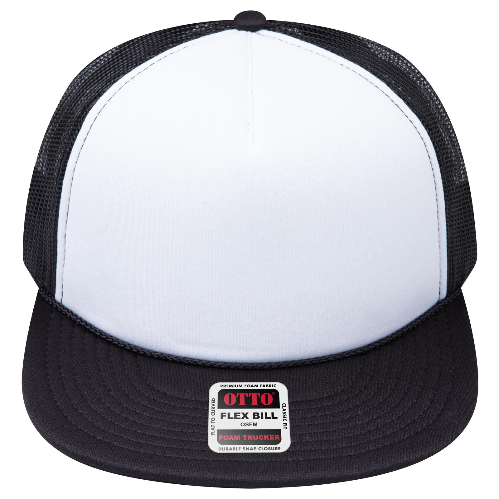 Right View of 031603 - Blk/Wht/Blk OTTO CAP "OTTO SNAP" 5 Panel Pro Style Mesh Back Trucker Snapback Hat