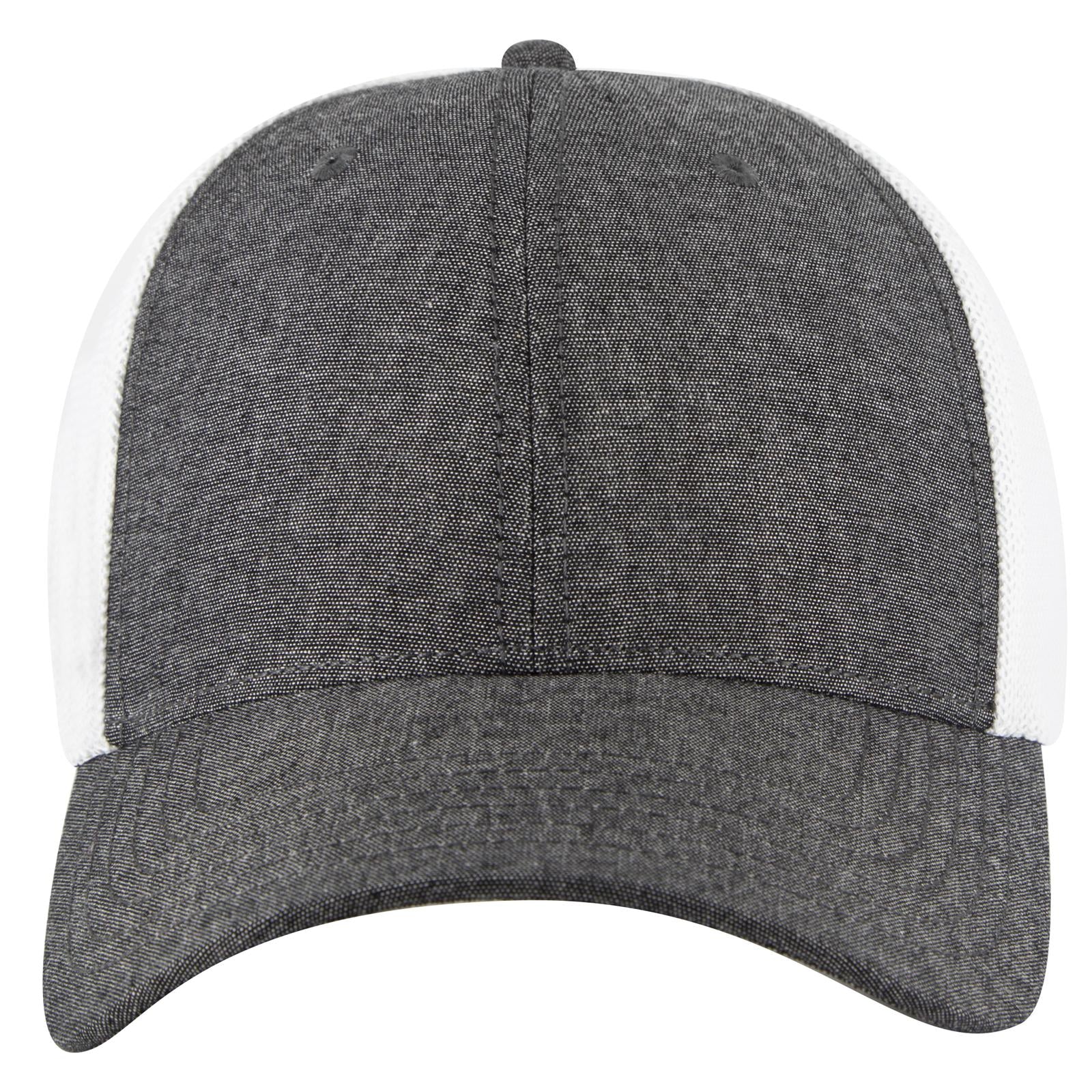 Front View of 0316C - Blk/Wht OTTO CAP "OTTO COMFY FIT" 6 Panel Low Profile Mesh Back Trucker Hat