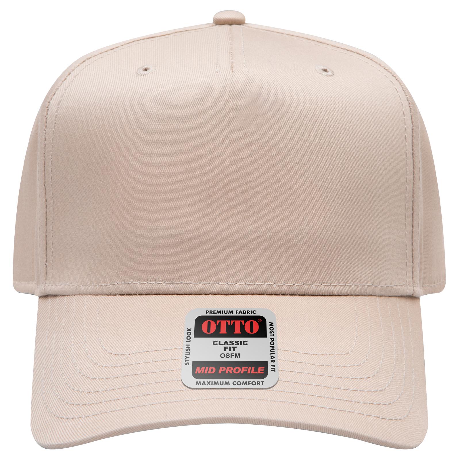 Front View of 032 - Khaki OTTO CAP 5 Panel Mid Profile Baseball Cap