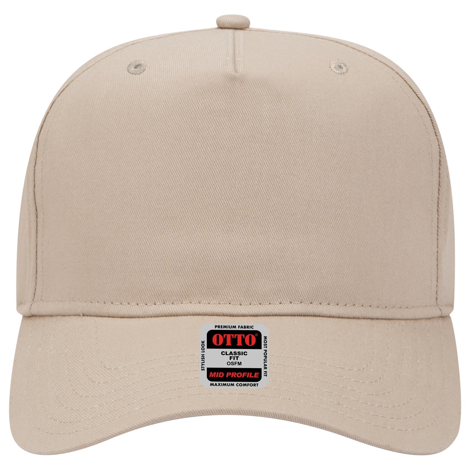 Front View of 032 - Khaki OTTO CAP 5 Panel Mid Profile Baseball Cap
