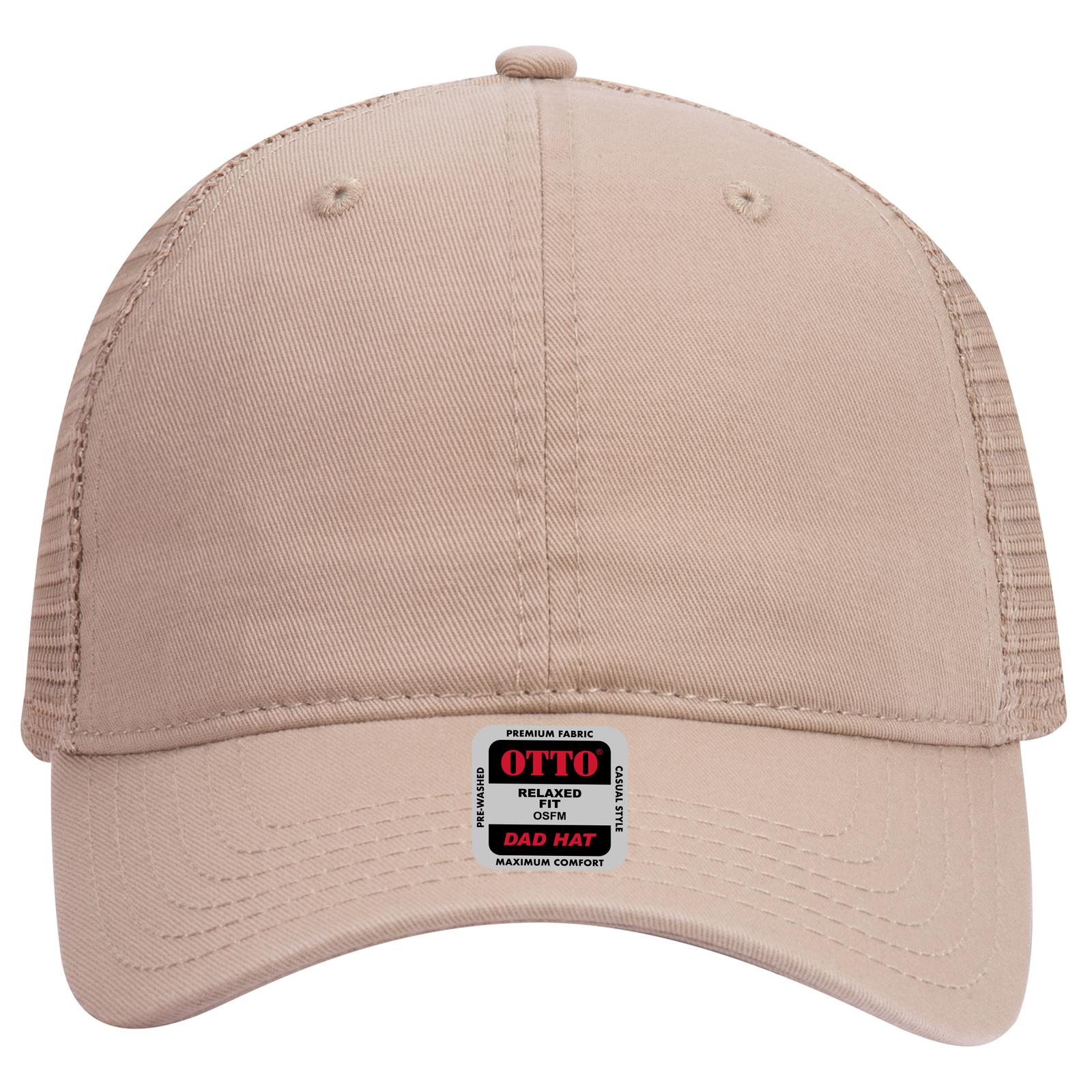 Front View of 032 - Khaki OTTO CAP 6 Panel Low Profile Mesh Back Trucker Dad Hat
