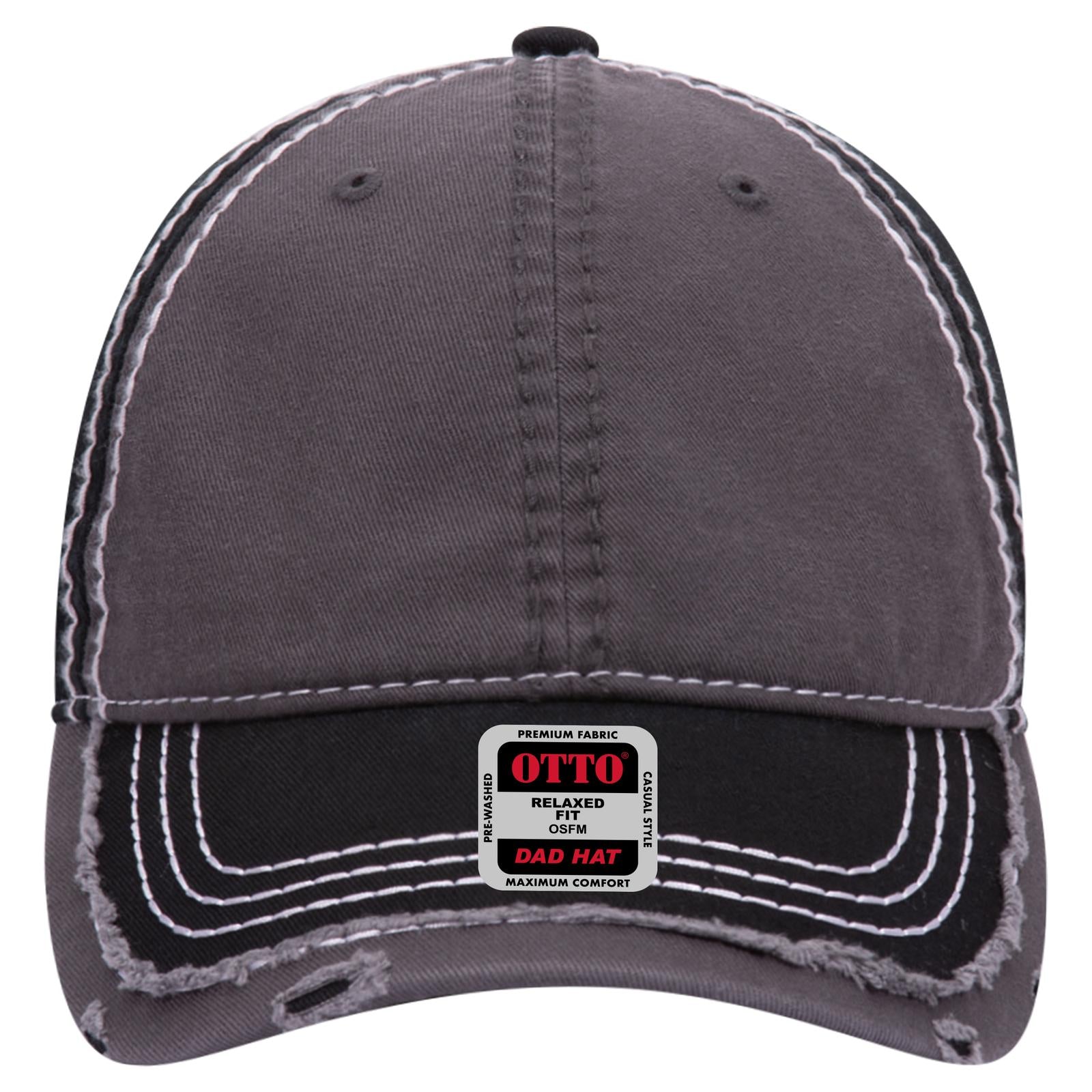 Front View of 032503 - Blk/Ch.Gry/Blk OTTO CAP 6 Panel Low Profile Dad Hat