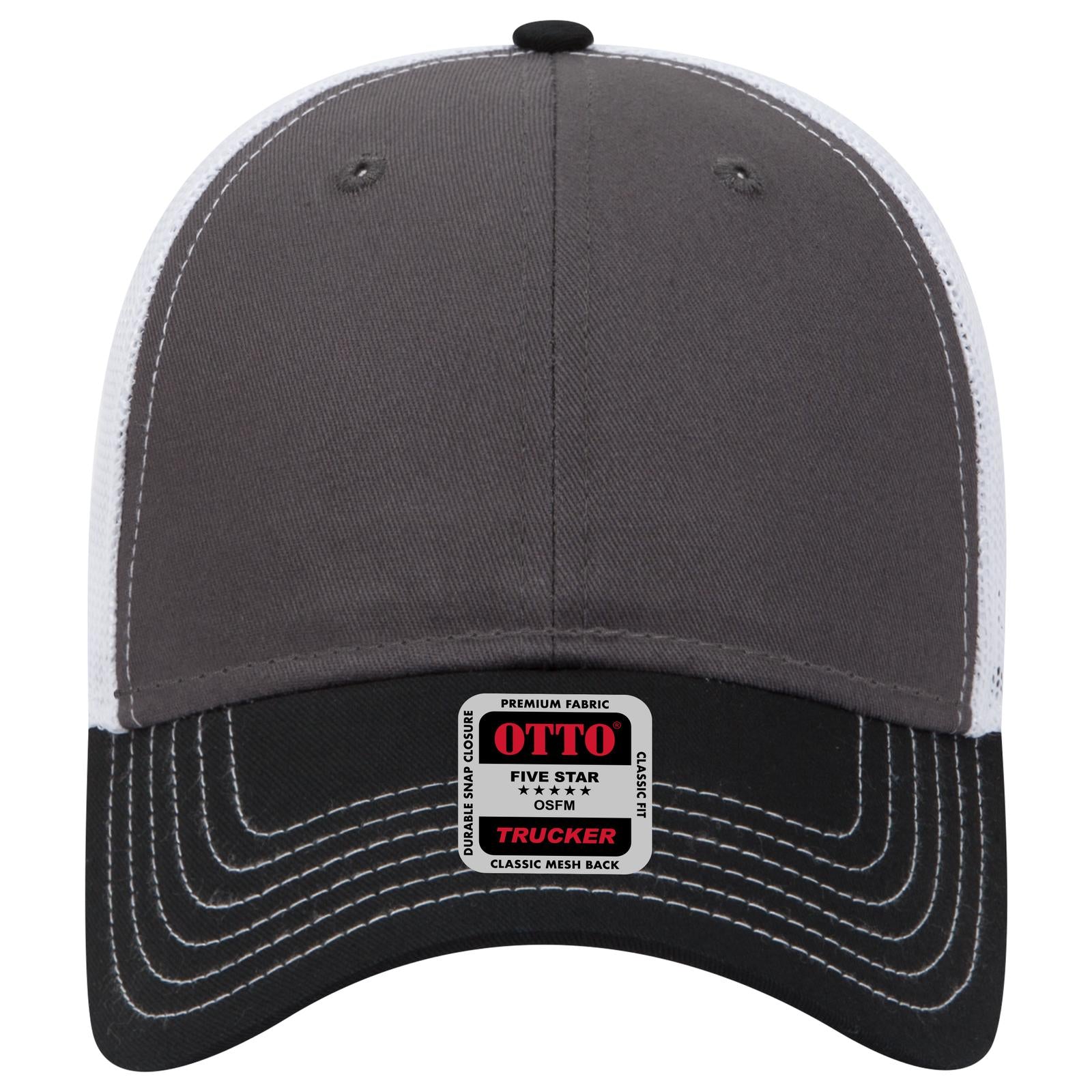 Right View of 032516 - Blk/Ch.Gry/Wht OTTO CAP 6 Panel Low Profile Mesh Back Trucker Hat