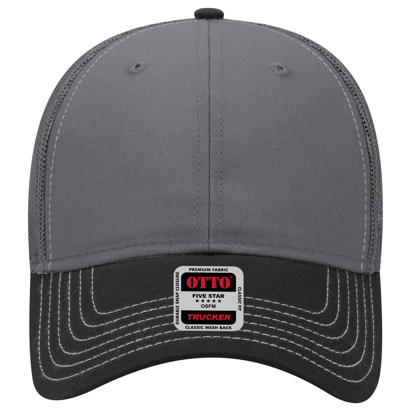 Right View of 032525 - Blk/Ch.Gry/Ch.Gry OTTO CAP 6 Panel Low Profile Mesh Back Trucker Hat