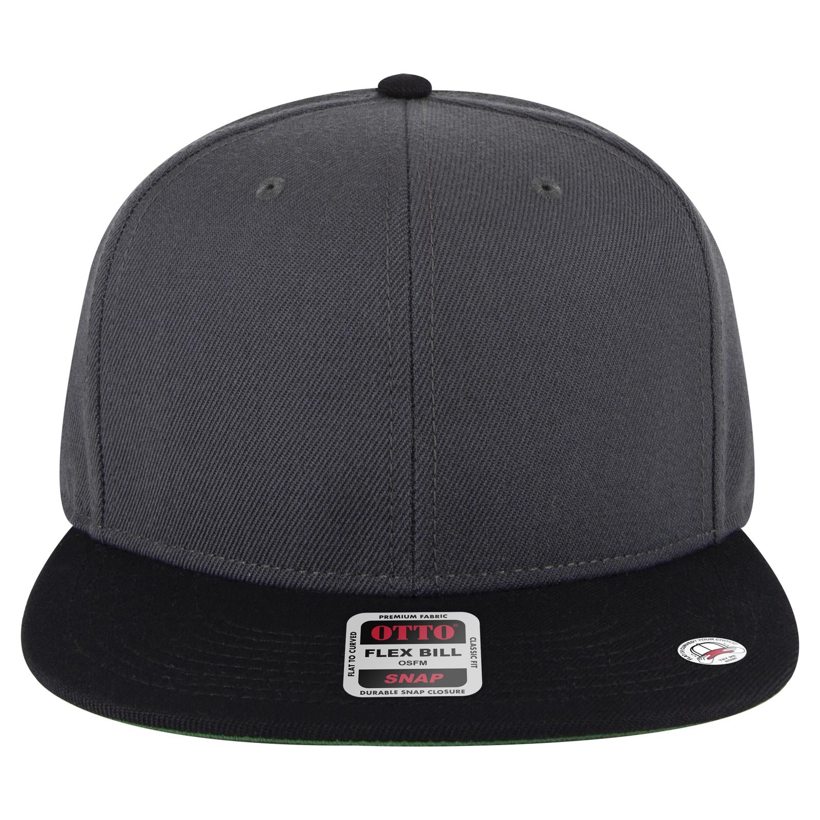Front View of 032525A - Blk/Ch.Gry/Ch.Gry OTTO CAP "OTTO SNAP" 6 Panel Pro Style Snapback Hat
