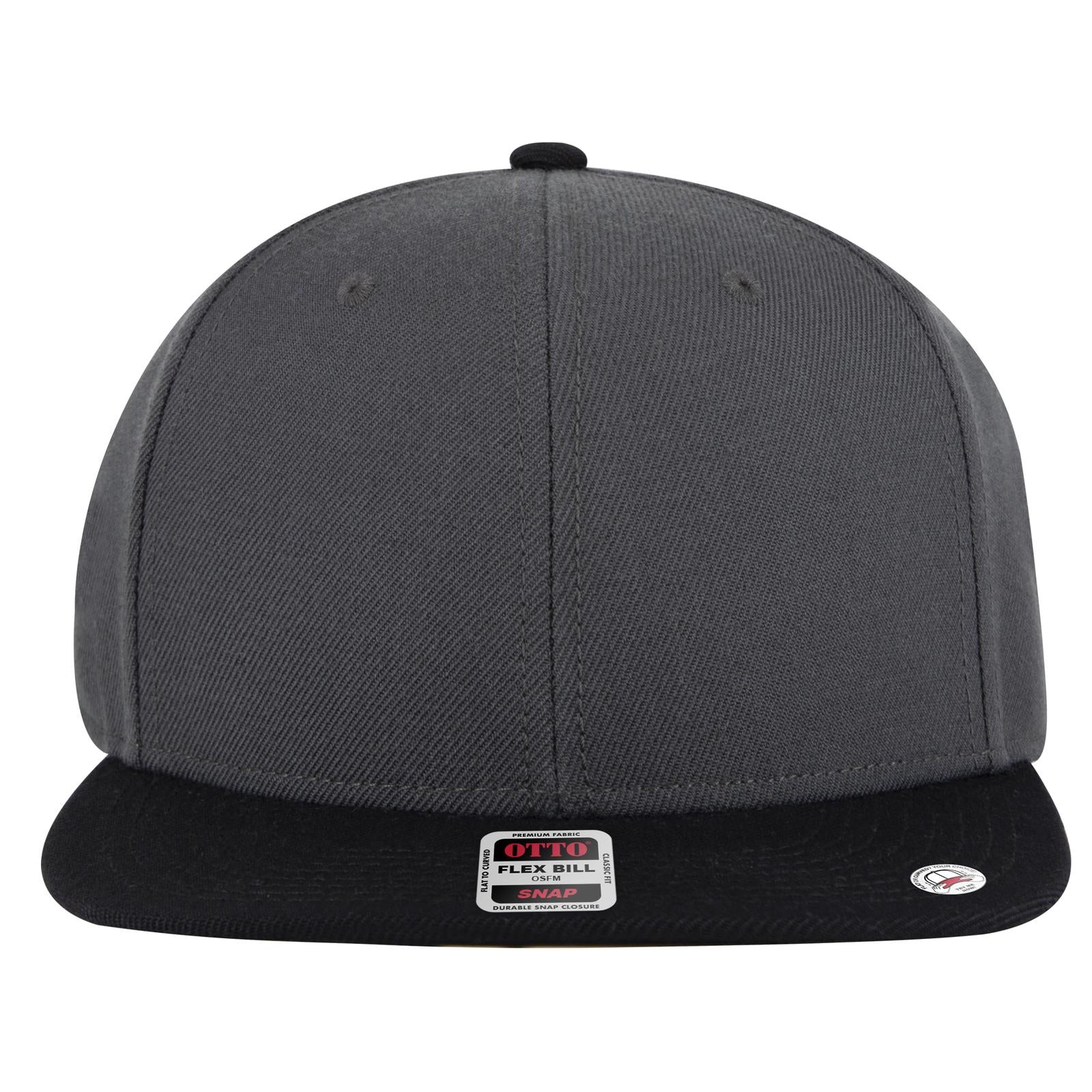 Front View of 032525B - Blk/Ch.Gry/Ch.Gry OTTO CAP "OTTO SNAP" 6 Panel Pro Style Snapback Hat