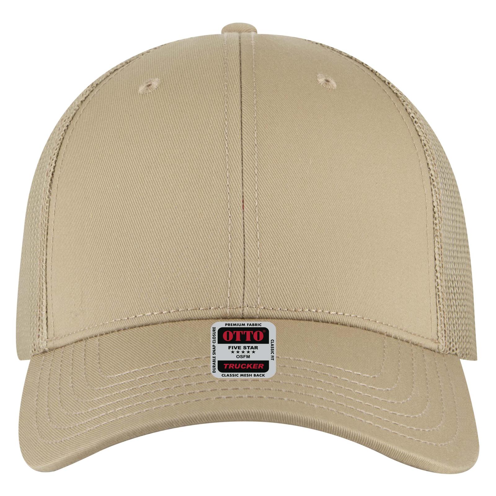 Front View of 032A - Khk OTTO CAP 6 Panel Low Profile Mesh Back Trucker Hat