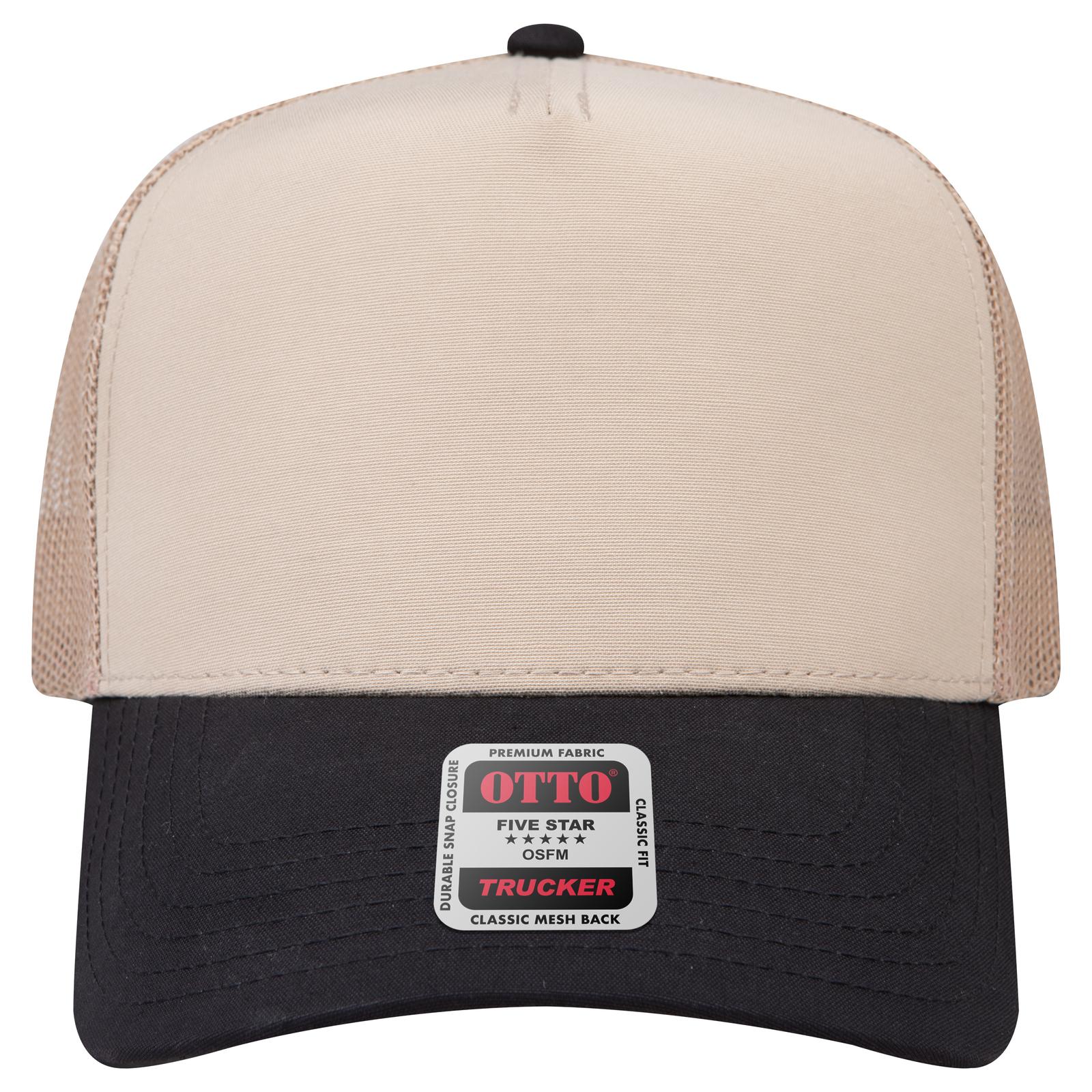 Right View of 0332B - Blk/Khk OTTO CAP 5 Panel Mid Profile Mesh Back Trucker Hat