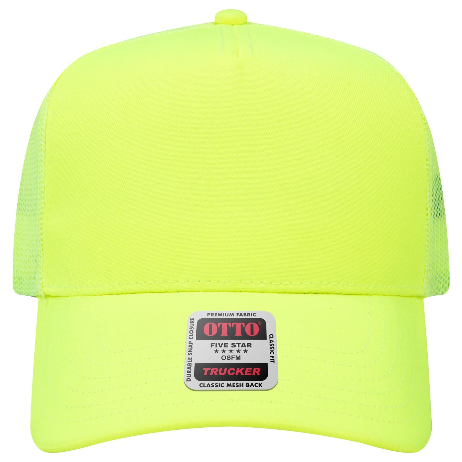 Front View of 040 - N. Yellow OTTO CAP 5 Panel Mid Profile Mesh Back Trucker Hat