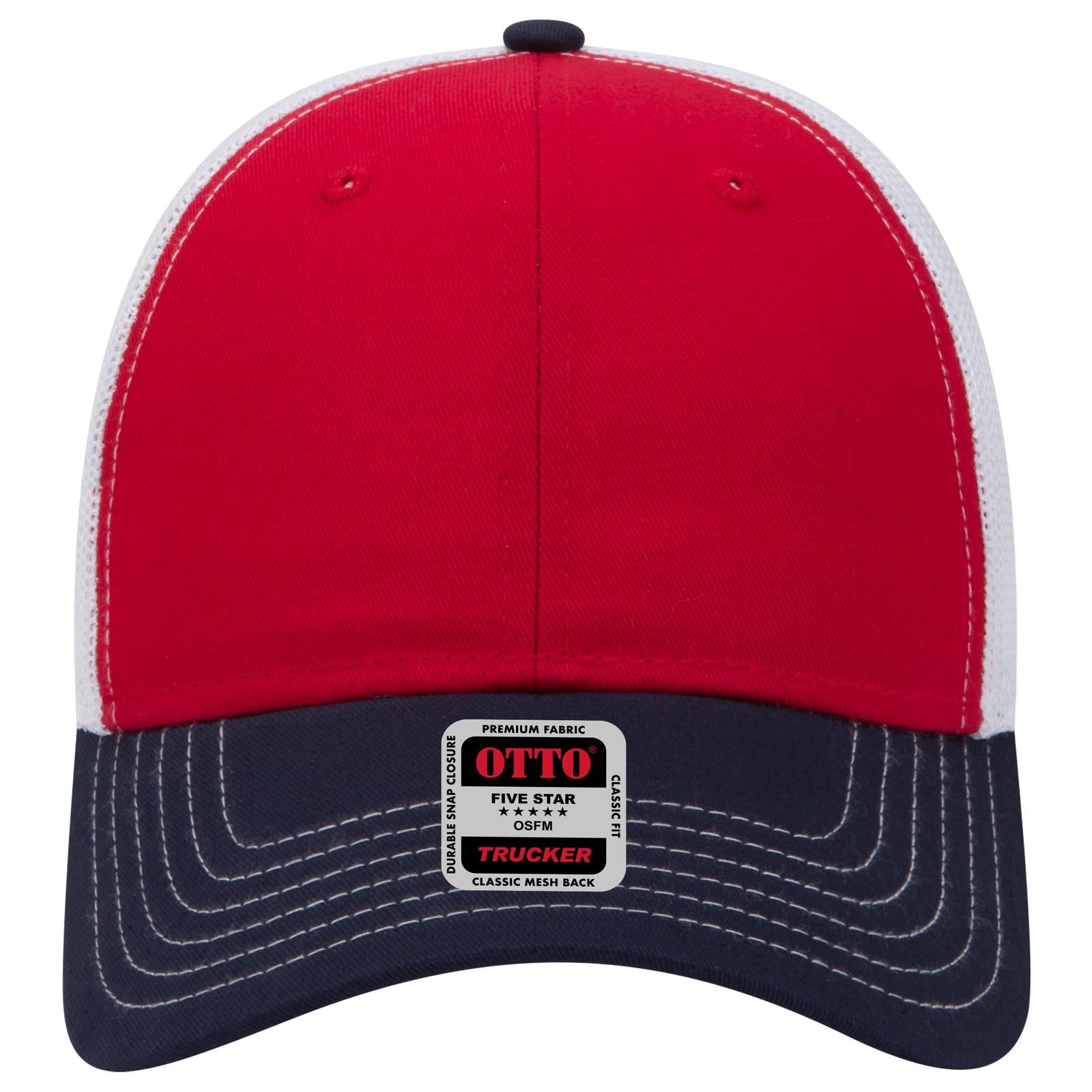 Right View of 040216 - Nvy/Red/Wht OTTO CAP 6 Panel Low Profile Mesh Back Trucker Hat