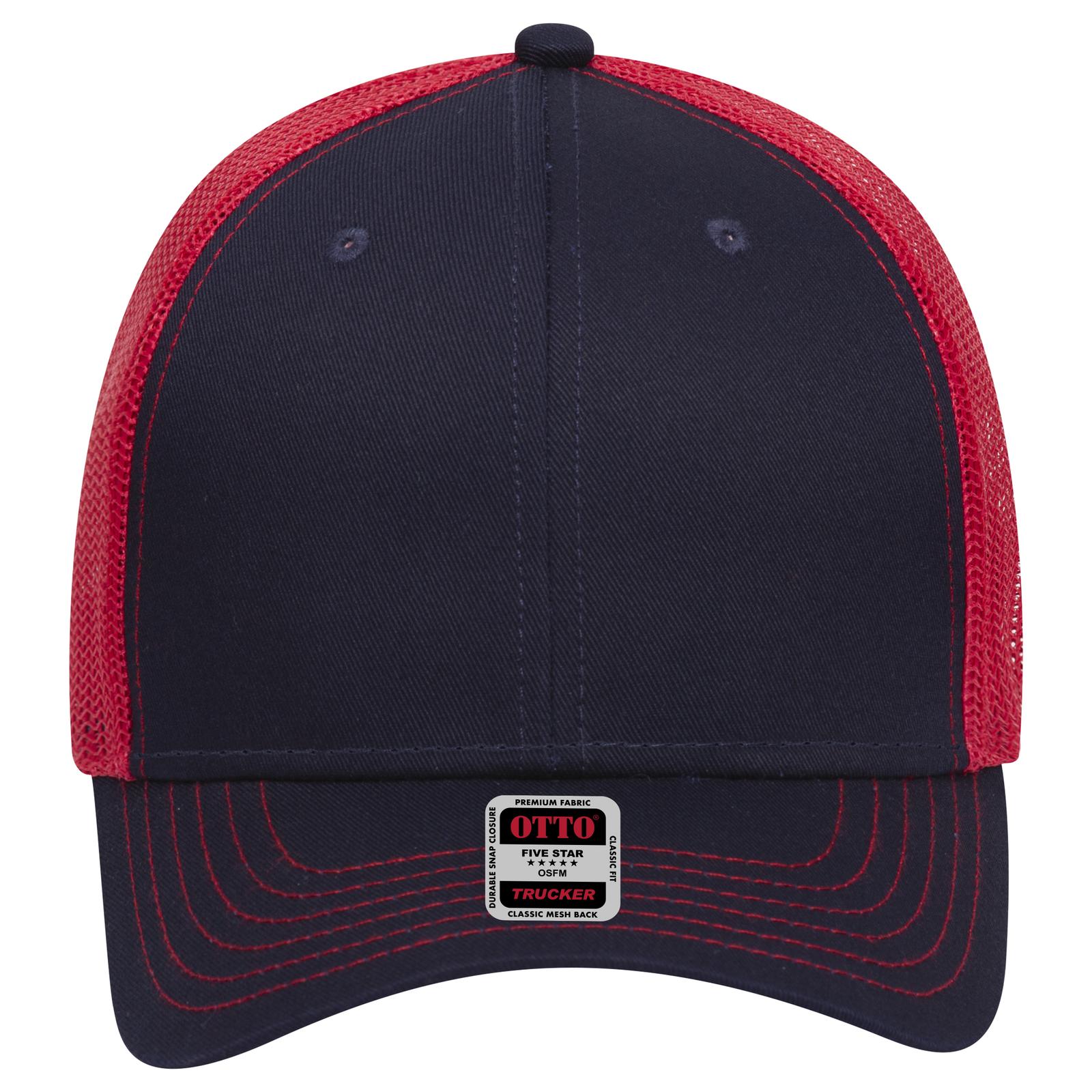 Right View of 040402 - Nvy/Nvy/Red OTTO CAP 6 Panel Low Profile Mesh Back Trucker Hat