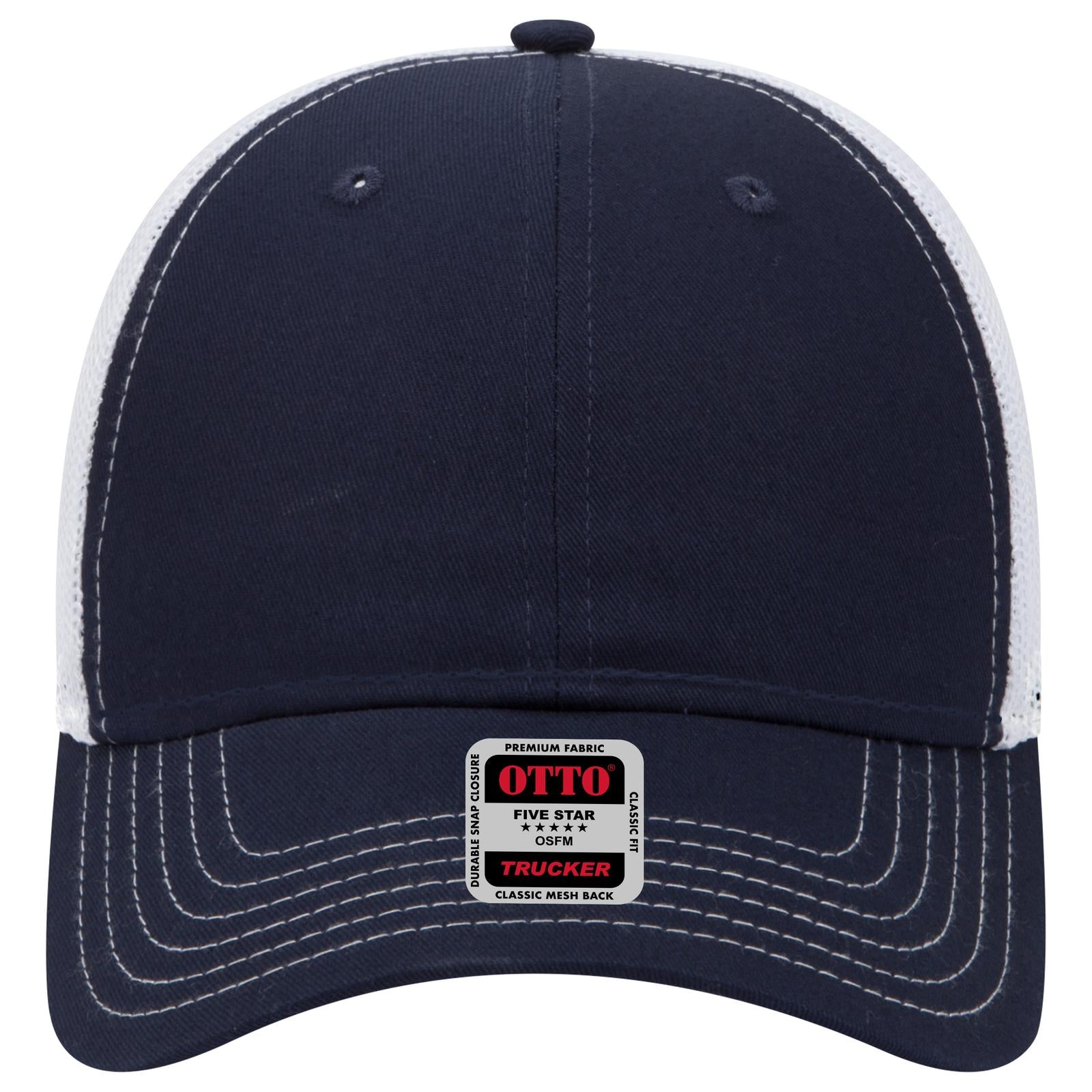 Right View of 040416 - Nvy/Nvy/Wht OTTO CAP 6 Panel Low Profile Mesh Back Trucker Hat