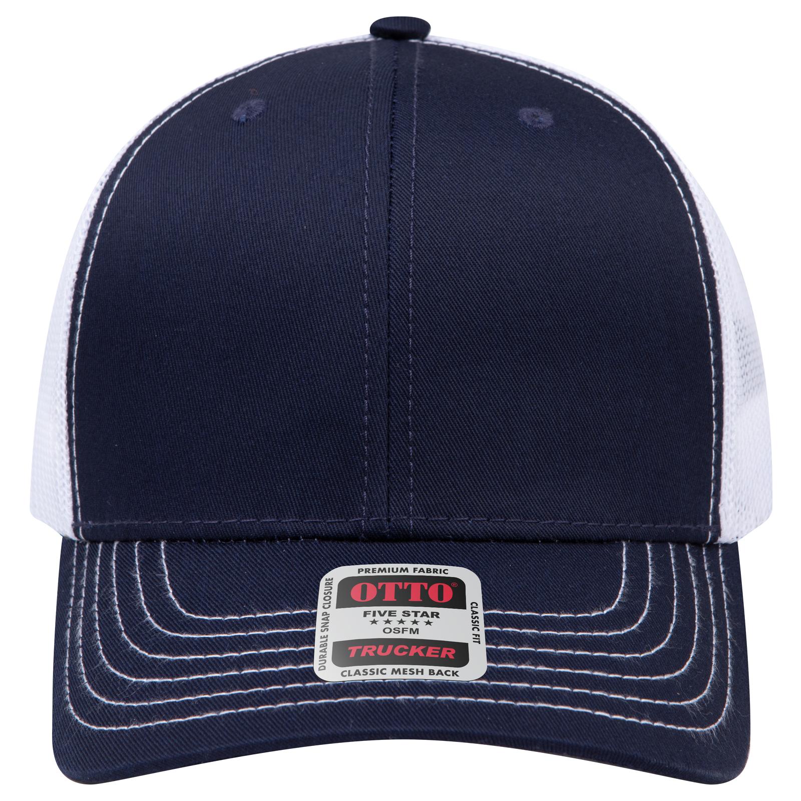 Right View of 040416 - Nvy/Nvy/Wht OTTO CAP 6 Panel Mid Profile Mesh Back Trucker Hat