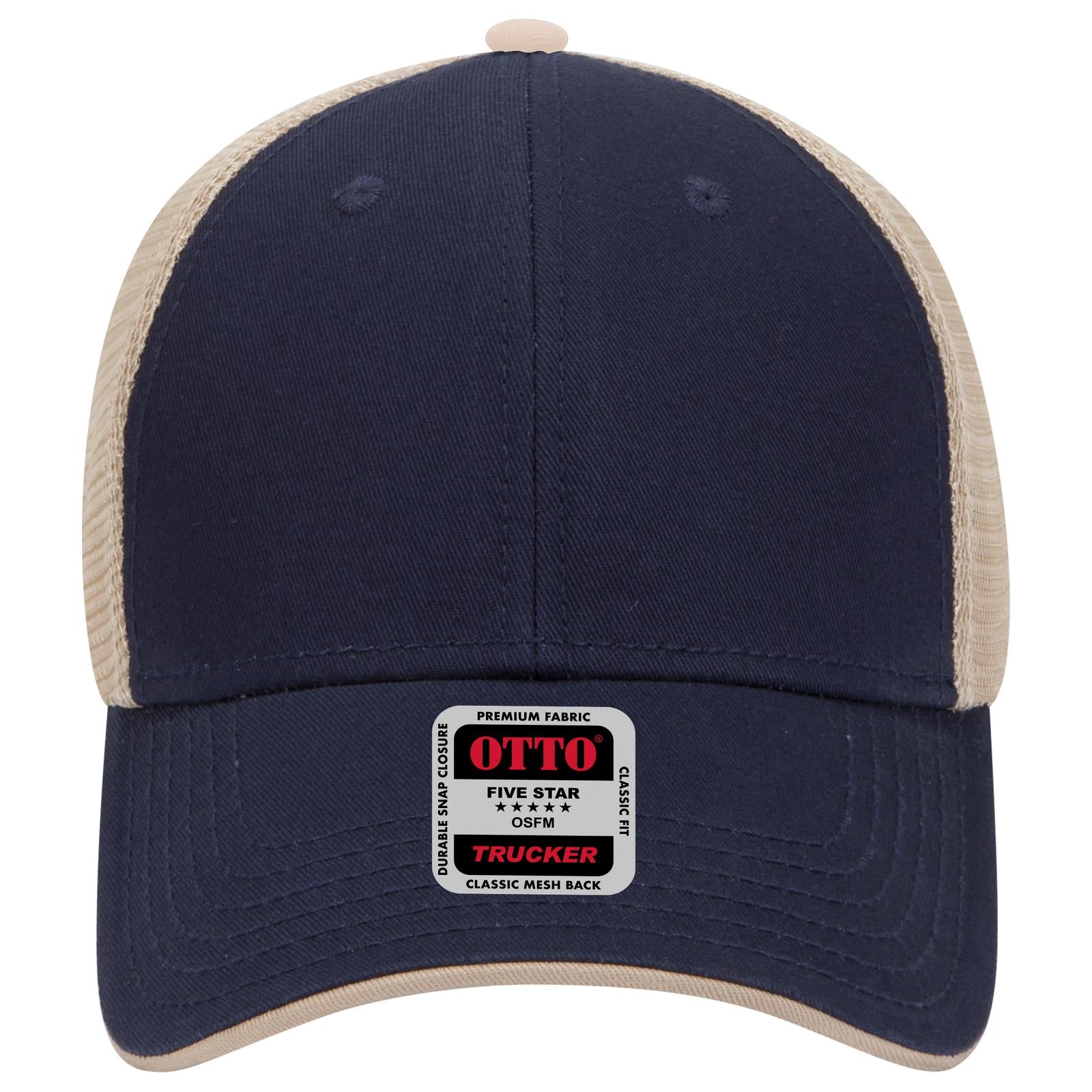 Right View of 040432 - Nvy/Nvy/Kha OTTO CAP 6 Panel Low Profile Mesh Back Trucker Hat