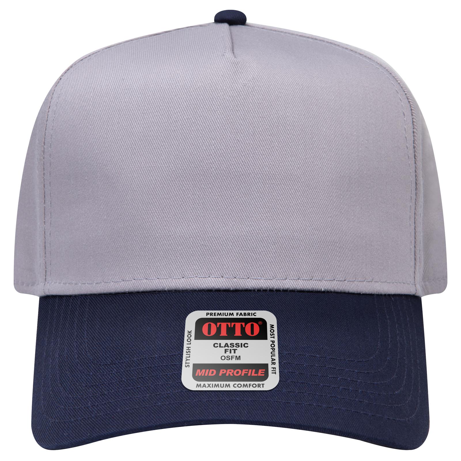 Front View of 0414 - Nvy/Gry OTTO CAP 5 Panel Mid Profile Baseball Cap