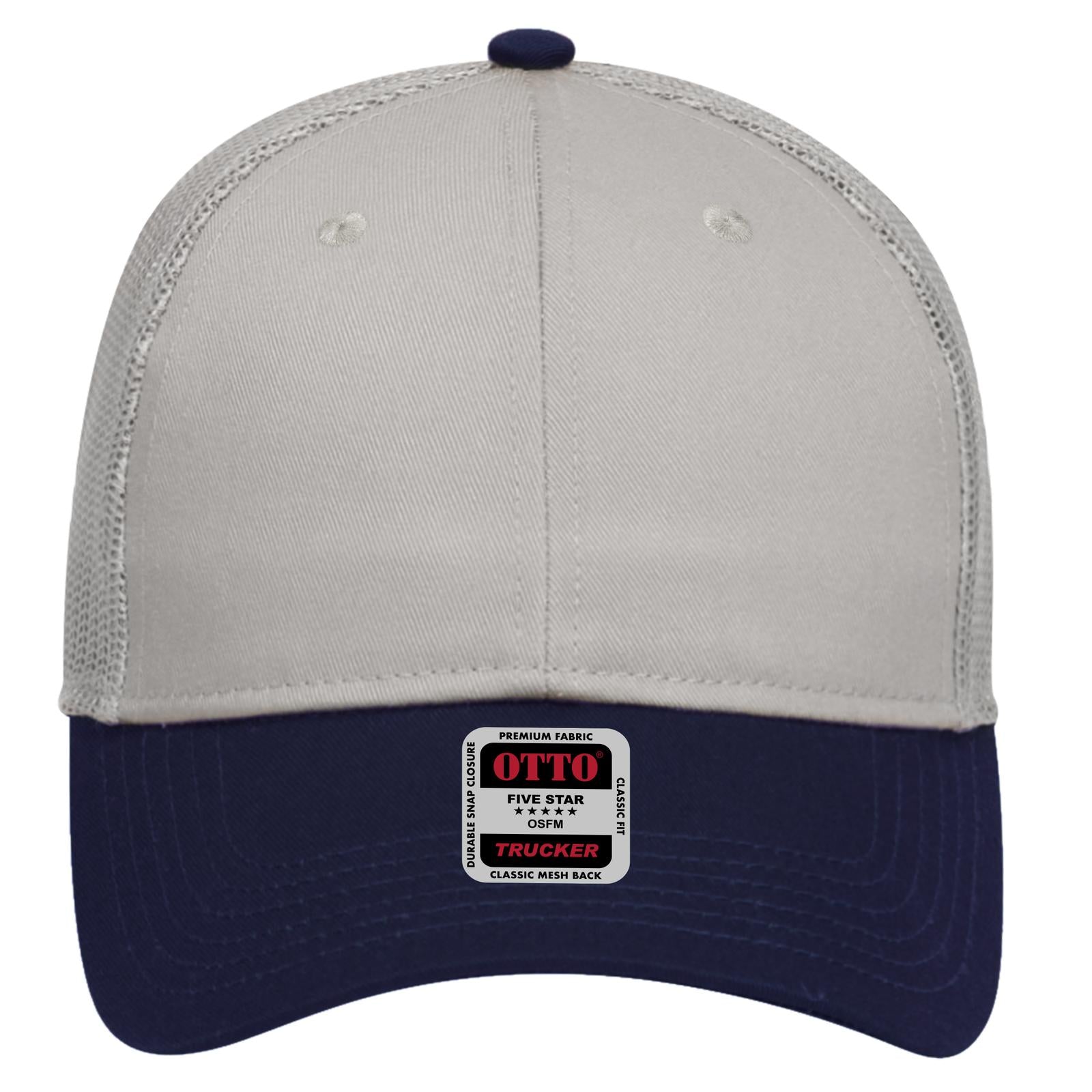 Right View of 0414 - Nvy/Gry OTTO CAP 6 Panel Low Profile Mesh Back Trucker Hat