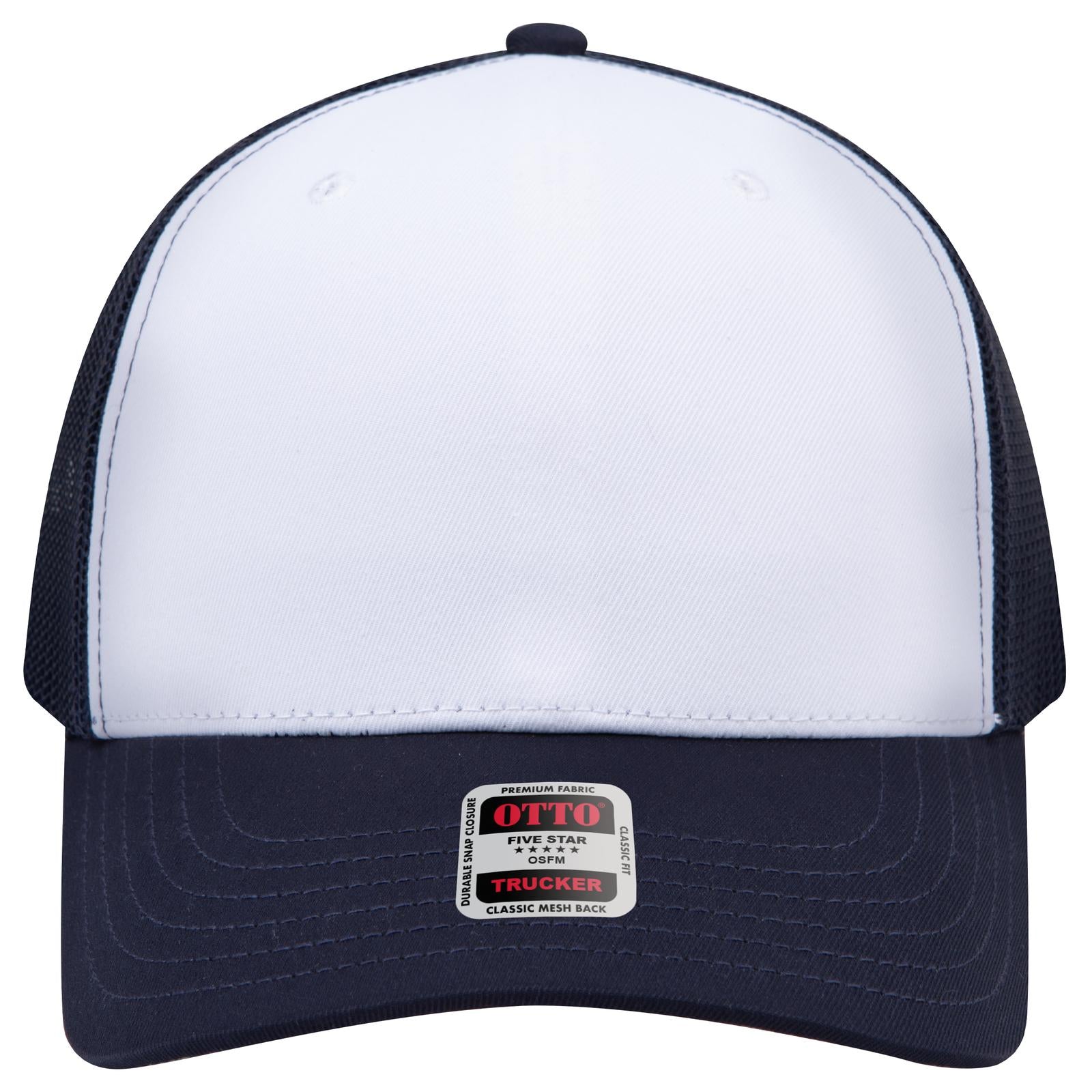 Right View of 041604 - Nvy/Wht/Nvy OTTO CAP Seamless 6 Panel Mid Profile Mesh Back Trucker Hat