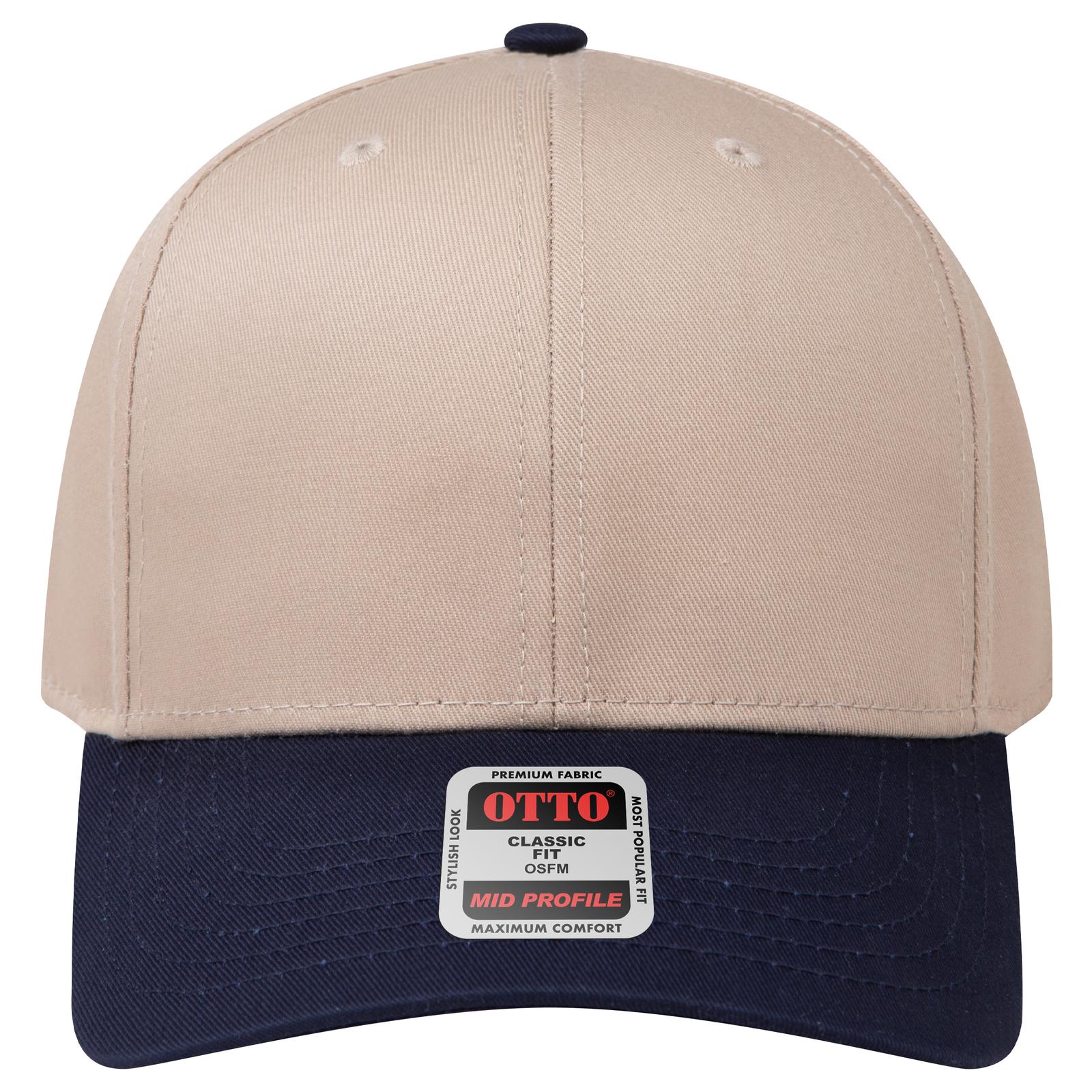 Front View of 0432 - Nvy/Kha OTTO CAP 6 Panel Mid Profile Baseball Cap