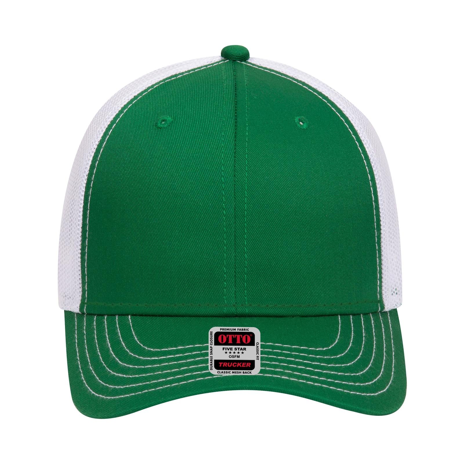 Front View of 050516 - Kly/Kly/Wht OTTO CAP 6 Panel Low Profile Mesh Back Trucker Hat