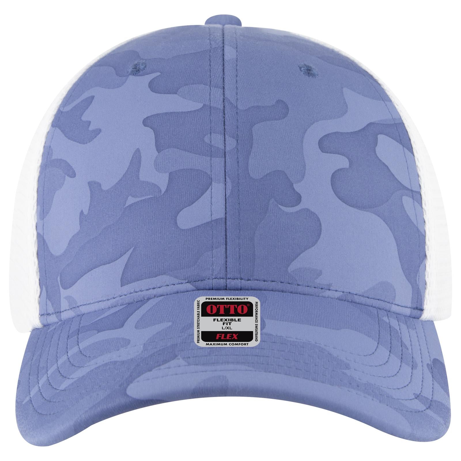 Front View of 083016 - Cb.Blu/Sk.Blu/Wht OTTO CAP "OTTO FLEX" Fitted 6 Panel Low Profile Mesh Back Trucker Hat