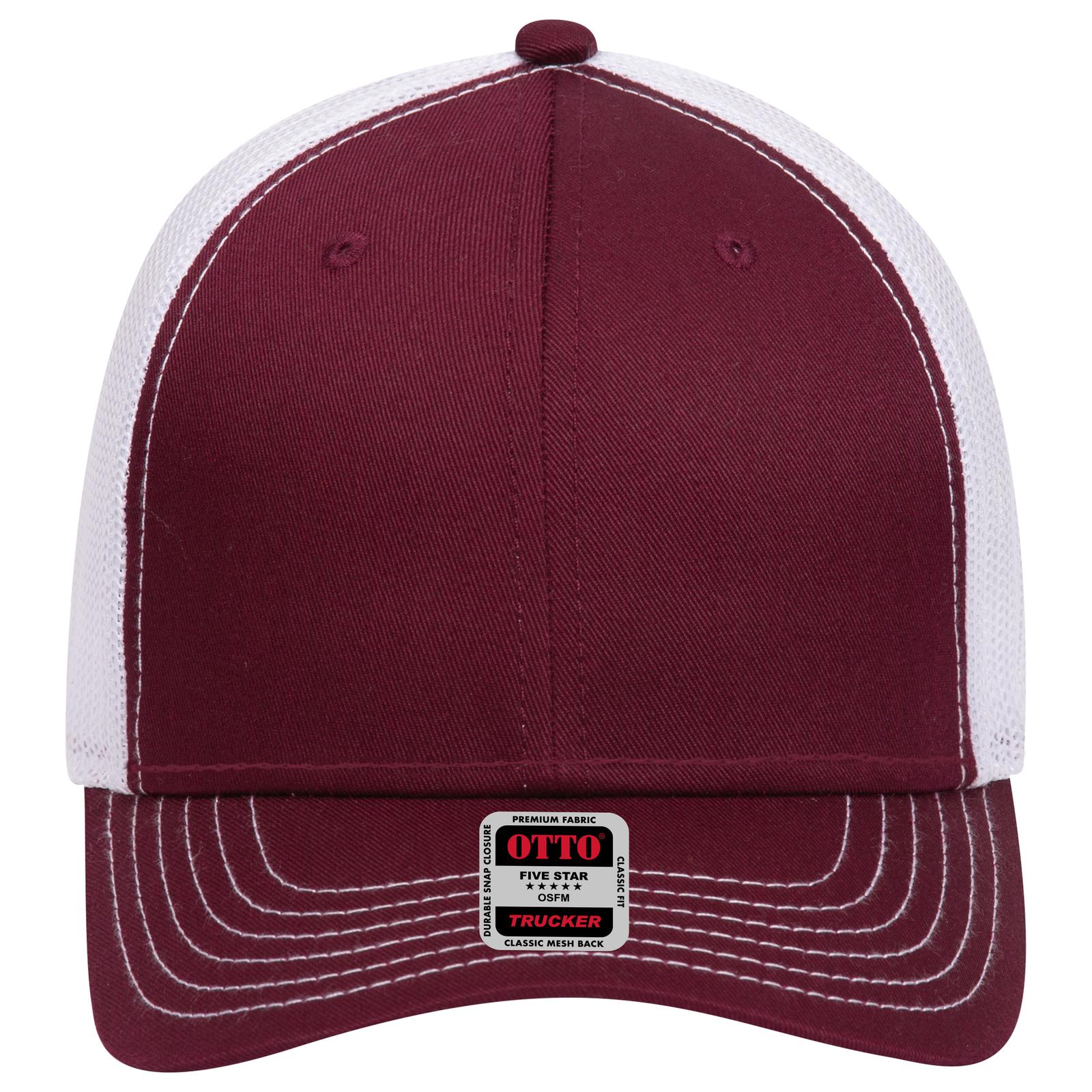 Right View of 101016 - Mrn/Mrn/Wht OTTO CAP 6 Panel Low Profile Mesh Back Trucker Hat