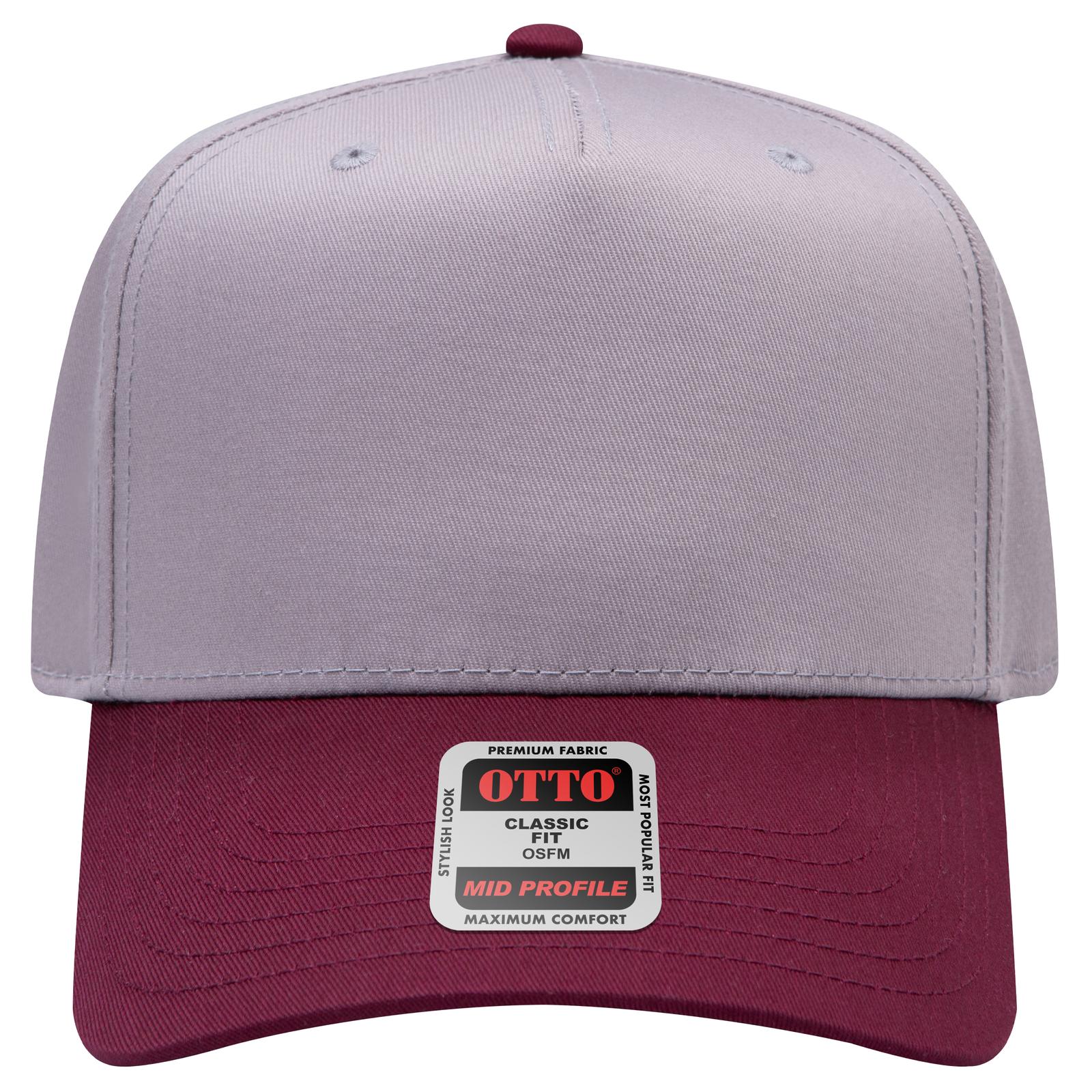 Front View of 1014 - Marn/Gry OTTO CAP 5 Panel Mid Profile Baseball Cap