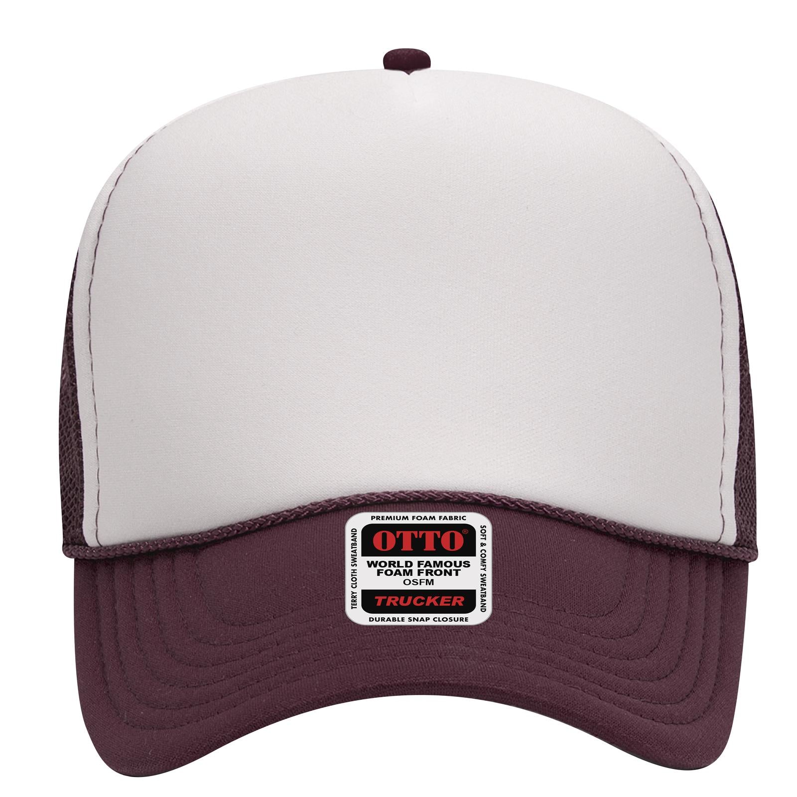 Right View of 101610 - Mrn/Wht/Mrn OTTO CAP 5 Panel Mid Profile Mesh Back Trucker Hat