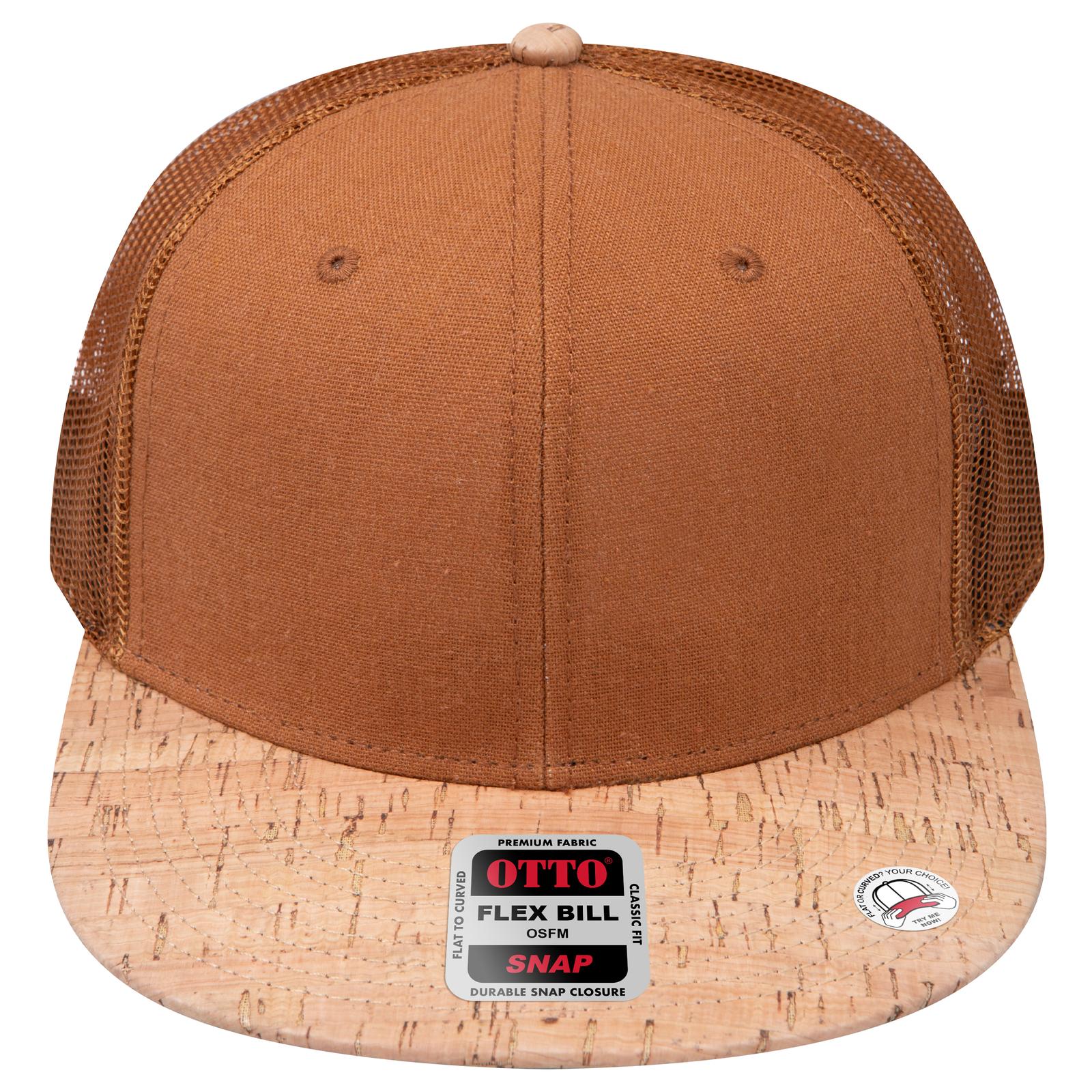 Right View of 11284 - Cork/Cy Brn OTTO CAP "OTTO SNAP" 6 Panel Pro Style Mesh Back Trucker Snapback Hat