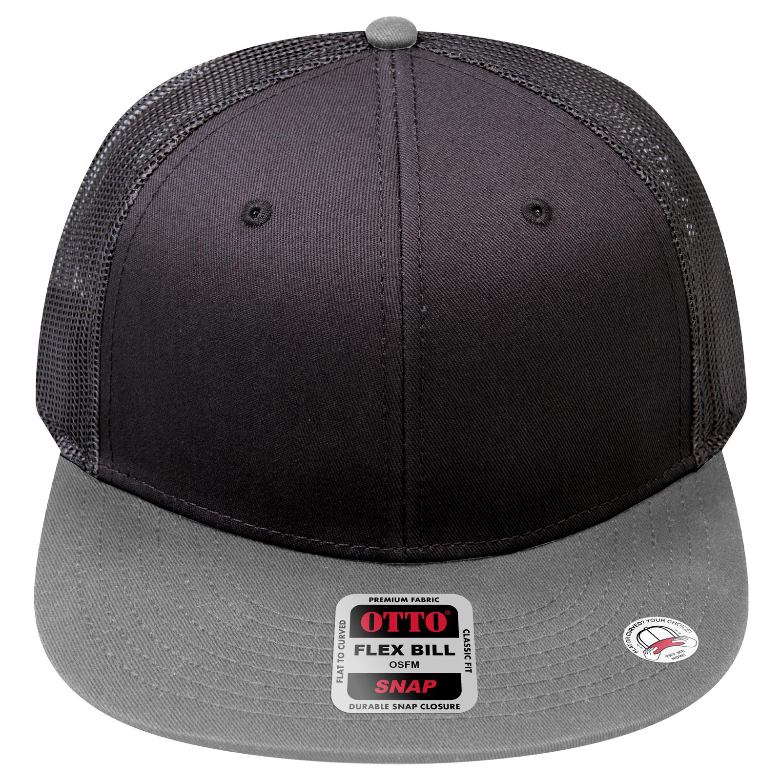 Right View of 140303 - Gry/Blk/Blk OTTO CAP "OTTO SNAP" 6 Panel Pro Style Mesh Back Trucker Snapback Hat