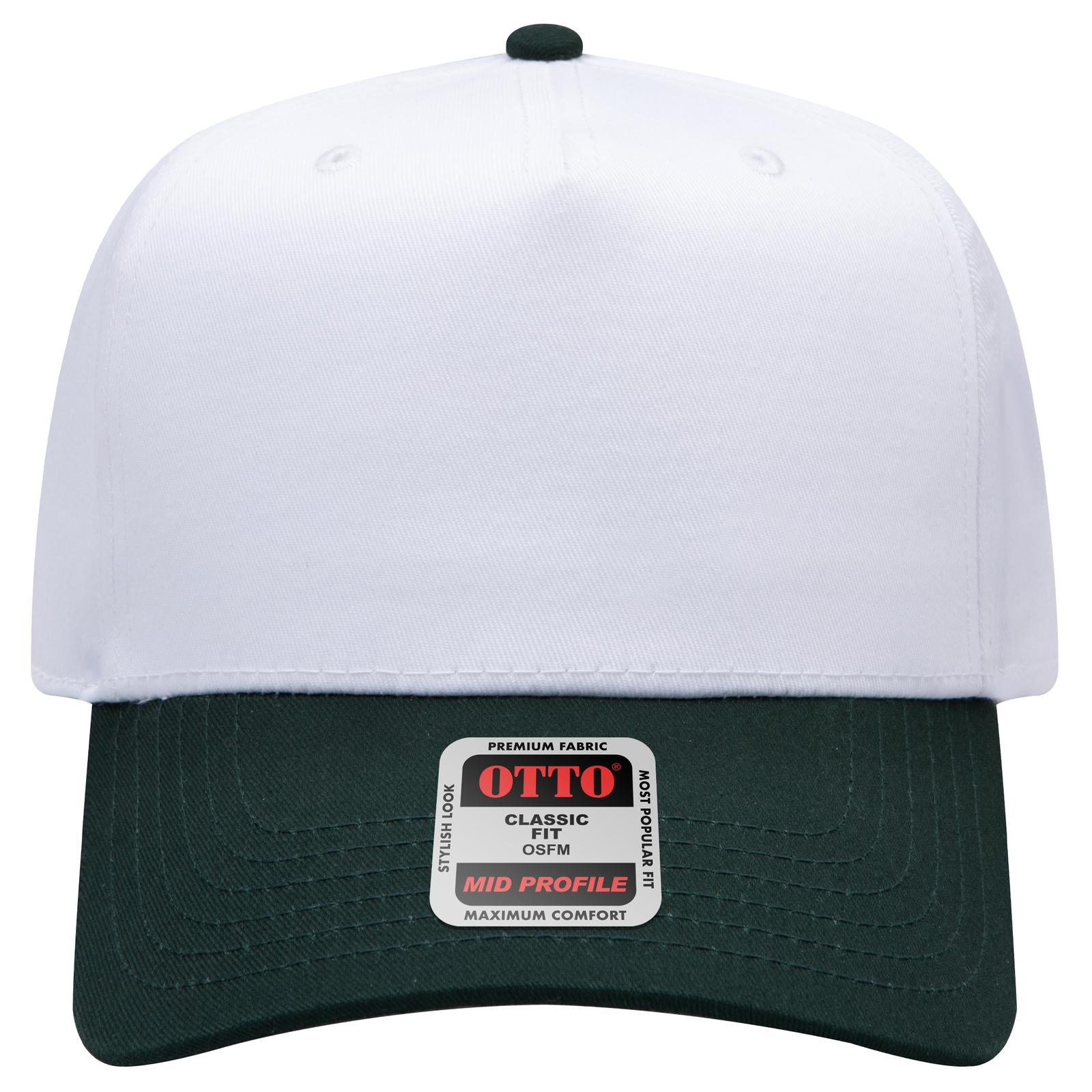 Front View of 1716 - Dk.Grn/Wht OTTO CAP 5 Panel Mid Profile Baseball Cap