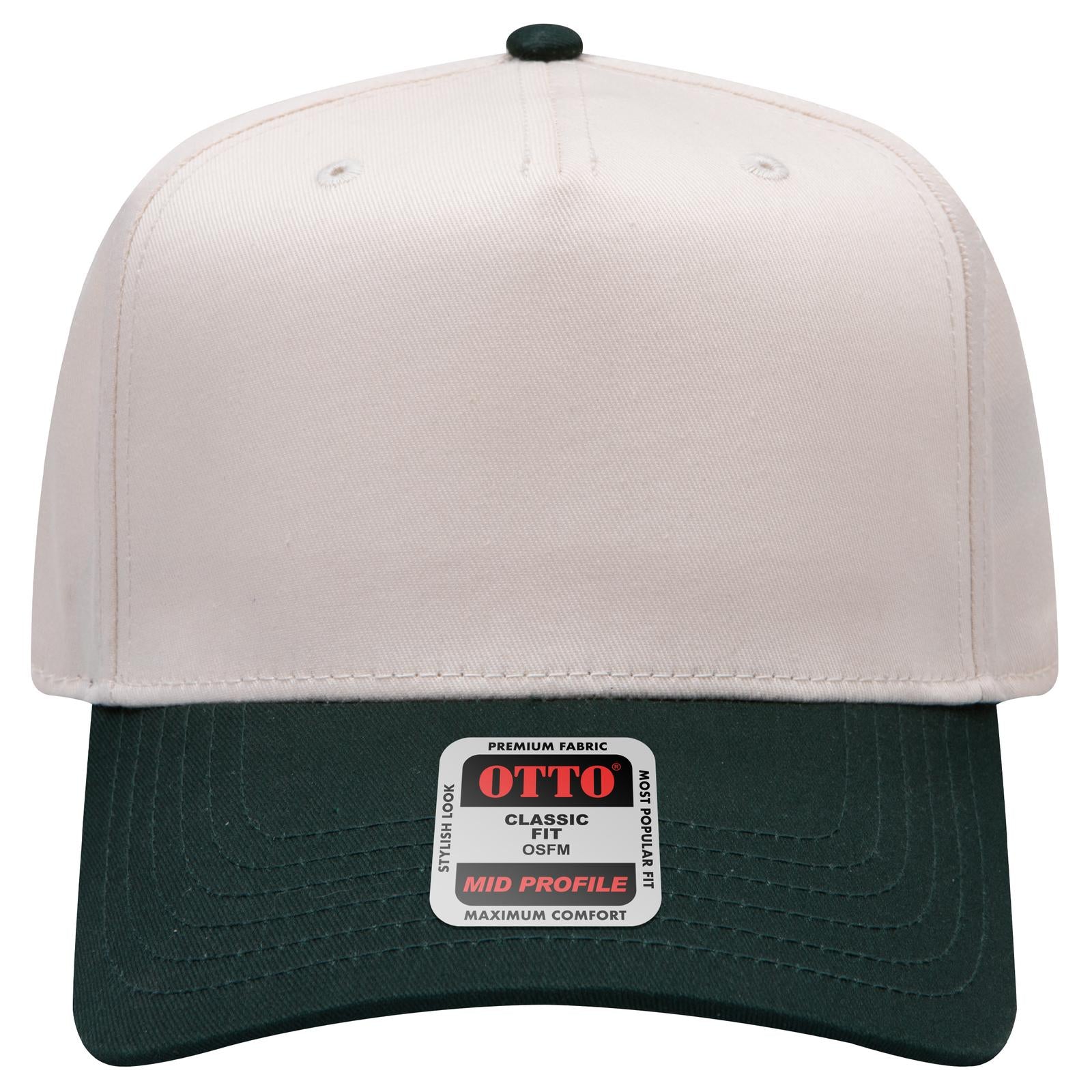 Front View of 1731 - Dk.Grn/Natrl OTTO CAP 5 Panel Mid Profile Baseball Cap