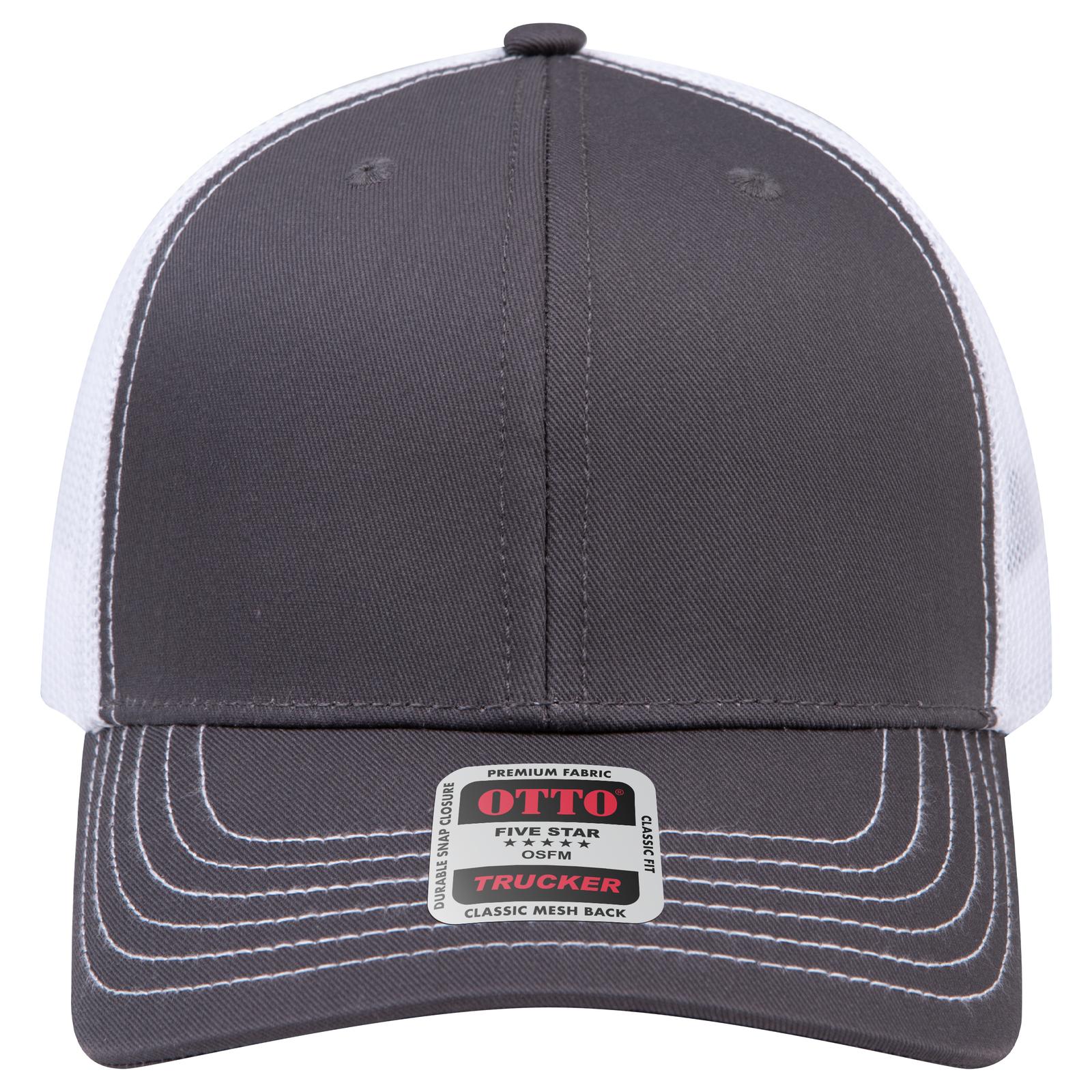 Right View of 252516 - Ch.Gry/Ch.Gry/Wht OTTO CAP 6 Panel Mid Profile Mesh Back Trucker Hat