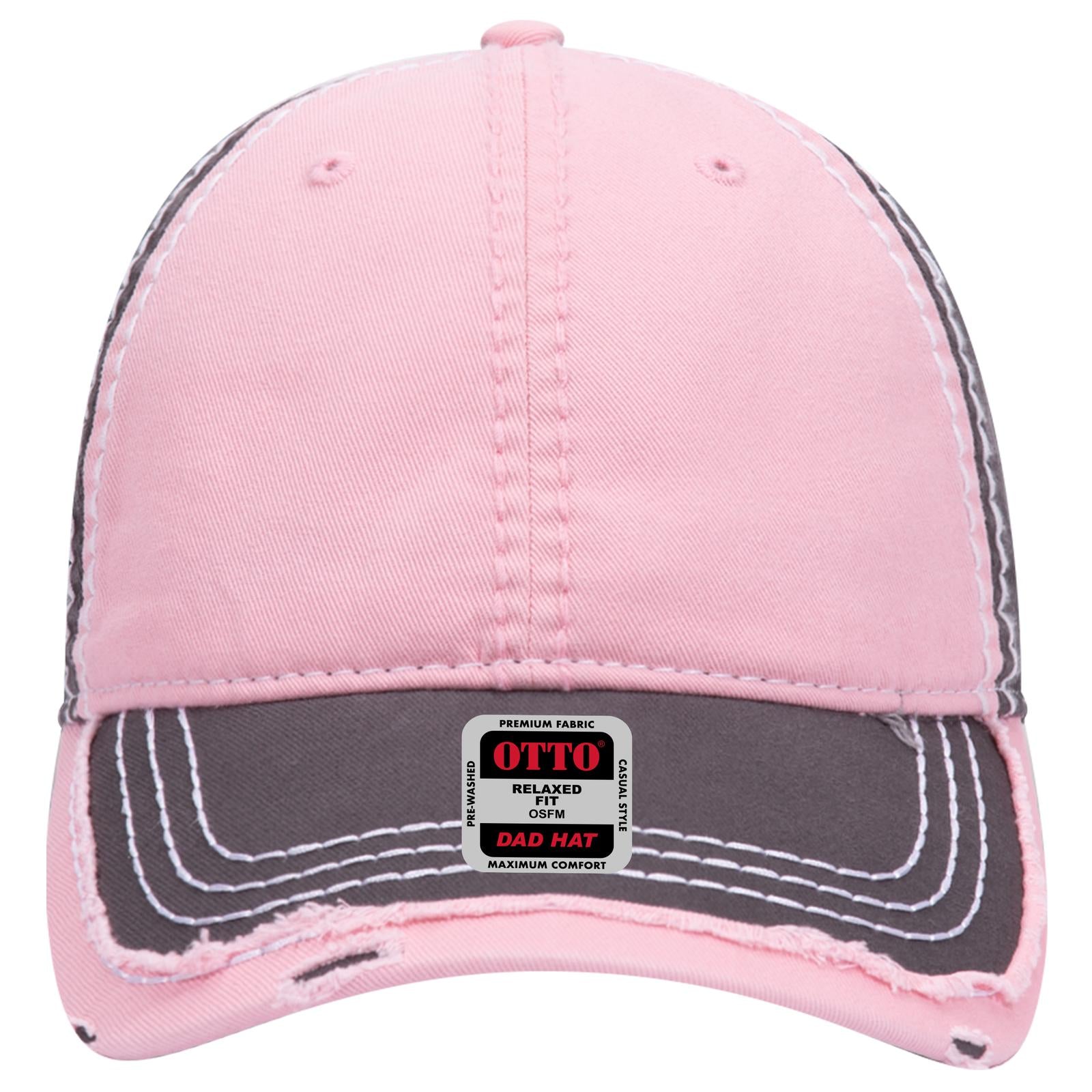 Front View of 255025 - Ch.Gry/Pnk/Ch.Gry OTTO CAP 6 Panel Low Profile Dad Hat