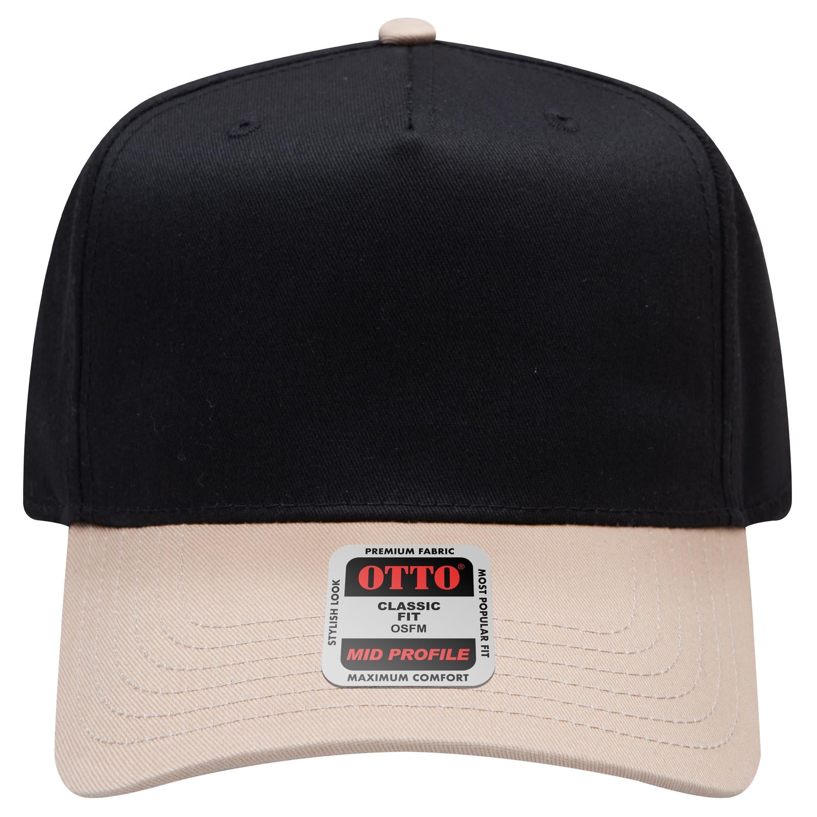 Right View of 3203 - Kha/Blk OTTO CAP 5 Panel Mid Profile Baseball Cap