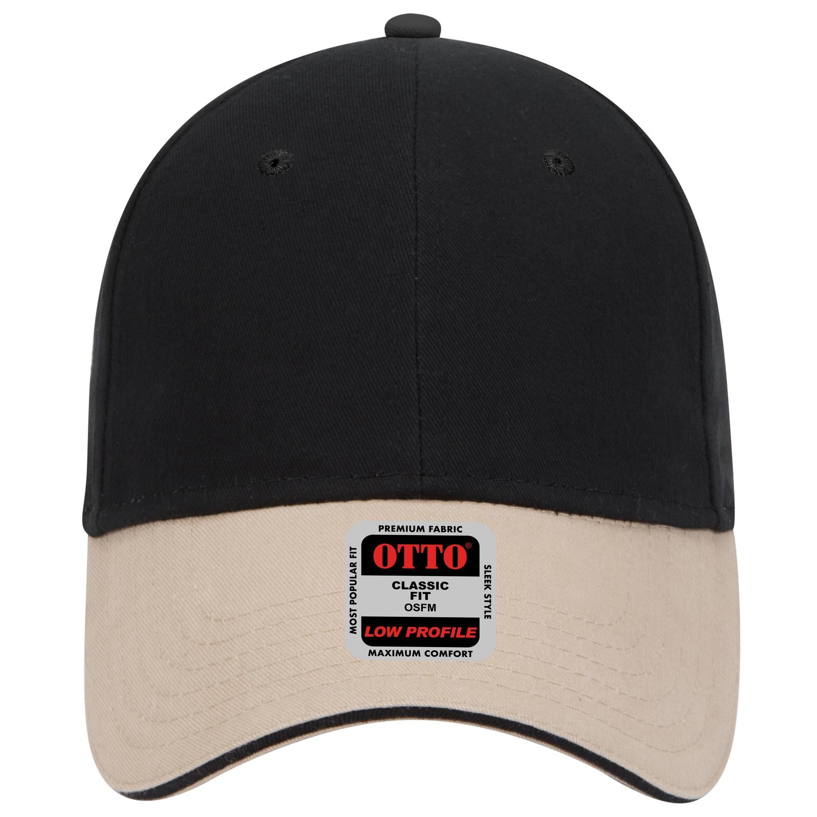Right View of 320303 - Kha/Blk/Blk OTTO CAP 6 Panel Low Profile Baseball Cap