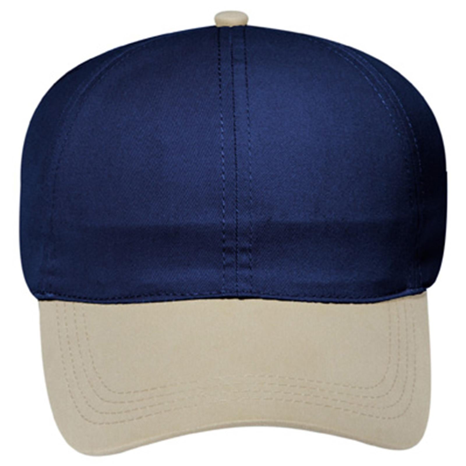 Front View of 3204 - Kha/Nvy OTTO CAP 4 Panel Ponytail Cap