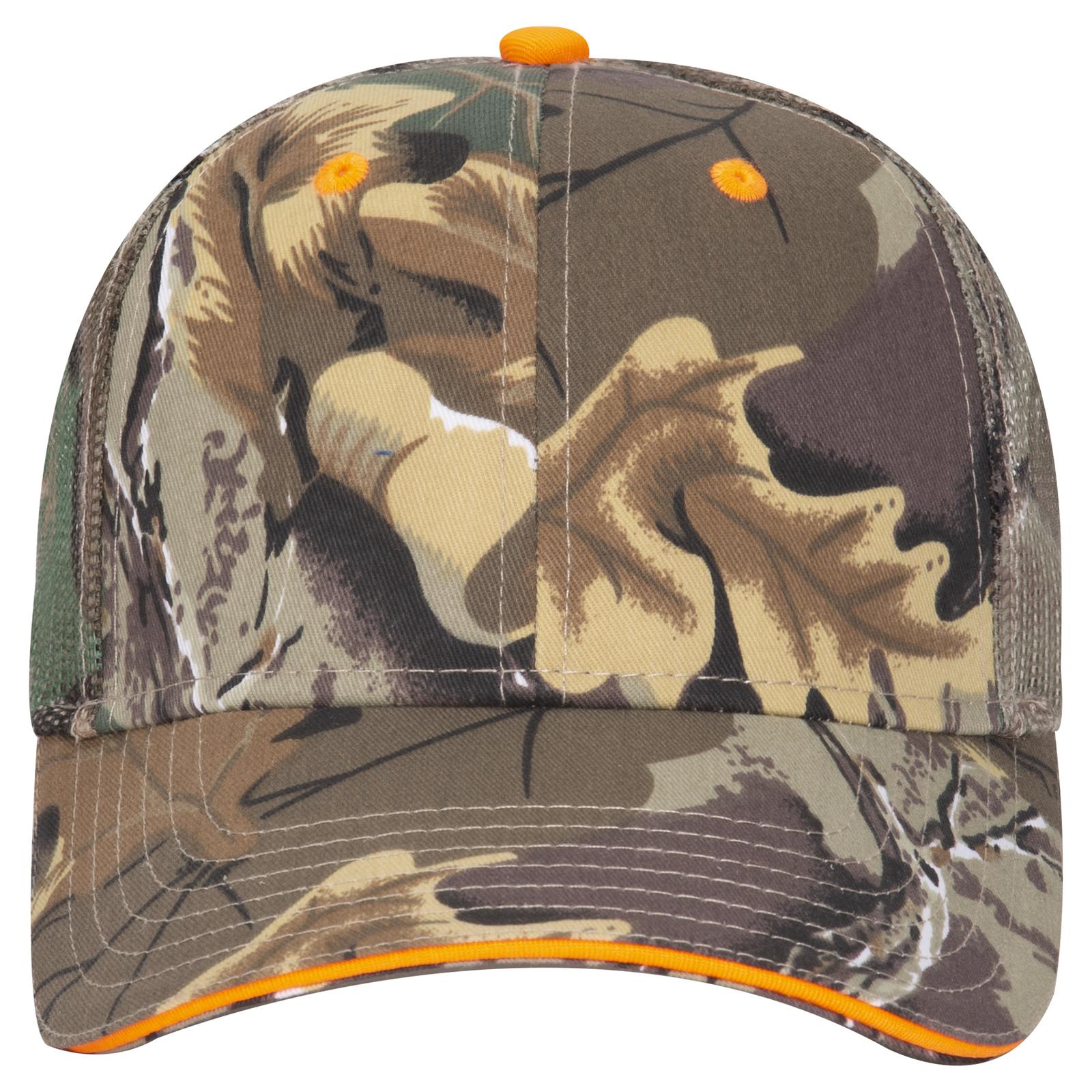 Front View of 320734 - Kha/Brn/Lt.Ol.Grn OTTO CAP Camouflage 6 Panel Low Profile Mesh Back Trucker Hat