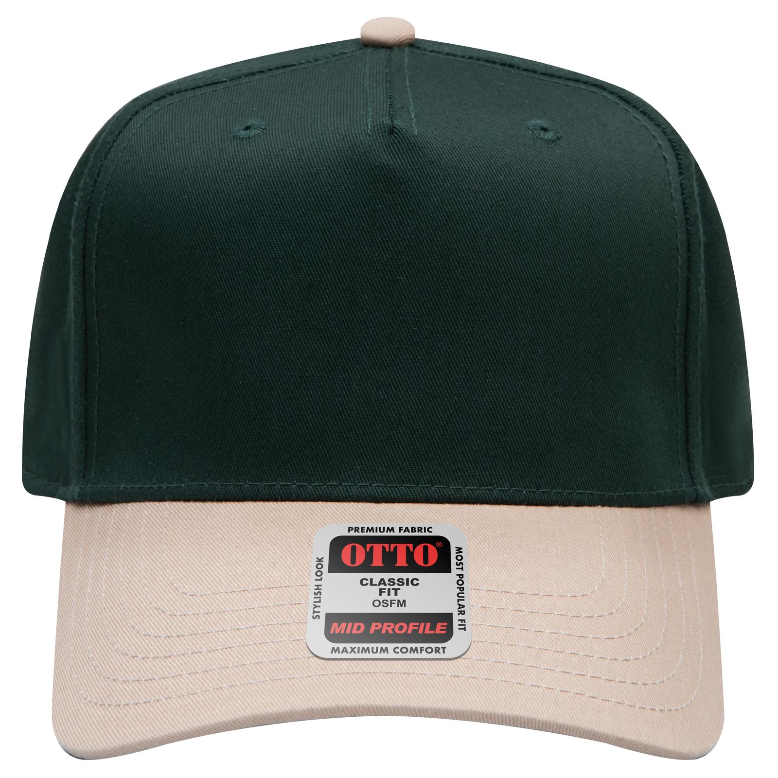 Front View of 3217 - Kha/Dk.Grn OTTO CAP 5 Panel Mid Profile Baseball Cap