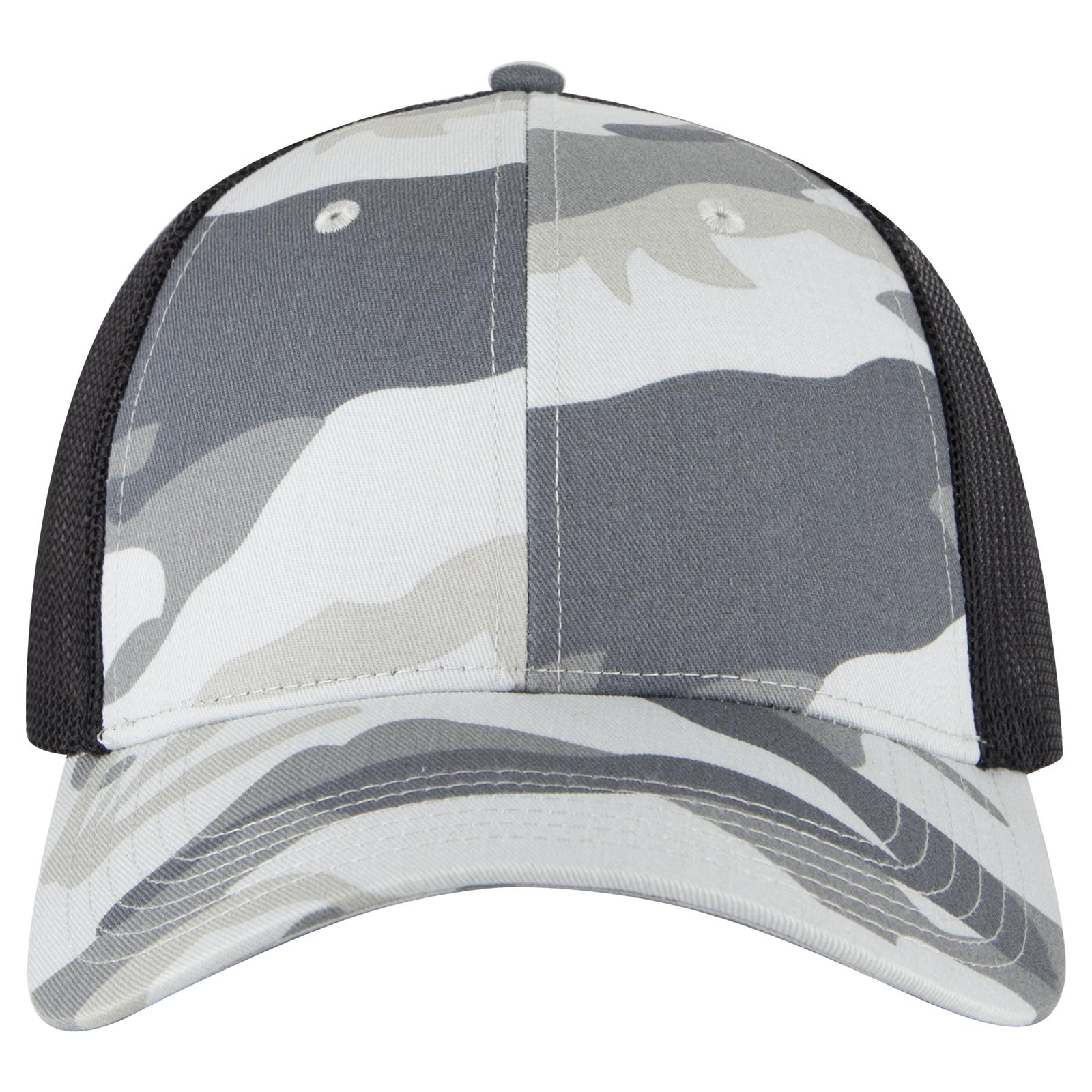 Front View of 351403 - St.Gry/Gry/Blk OTTO CAP Camouflage 6 Panel Low Profile Mesh Back Trucker Hat