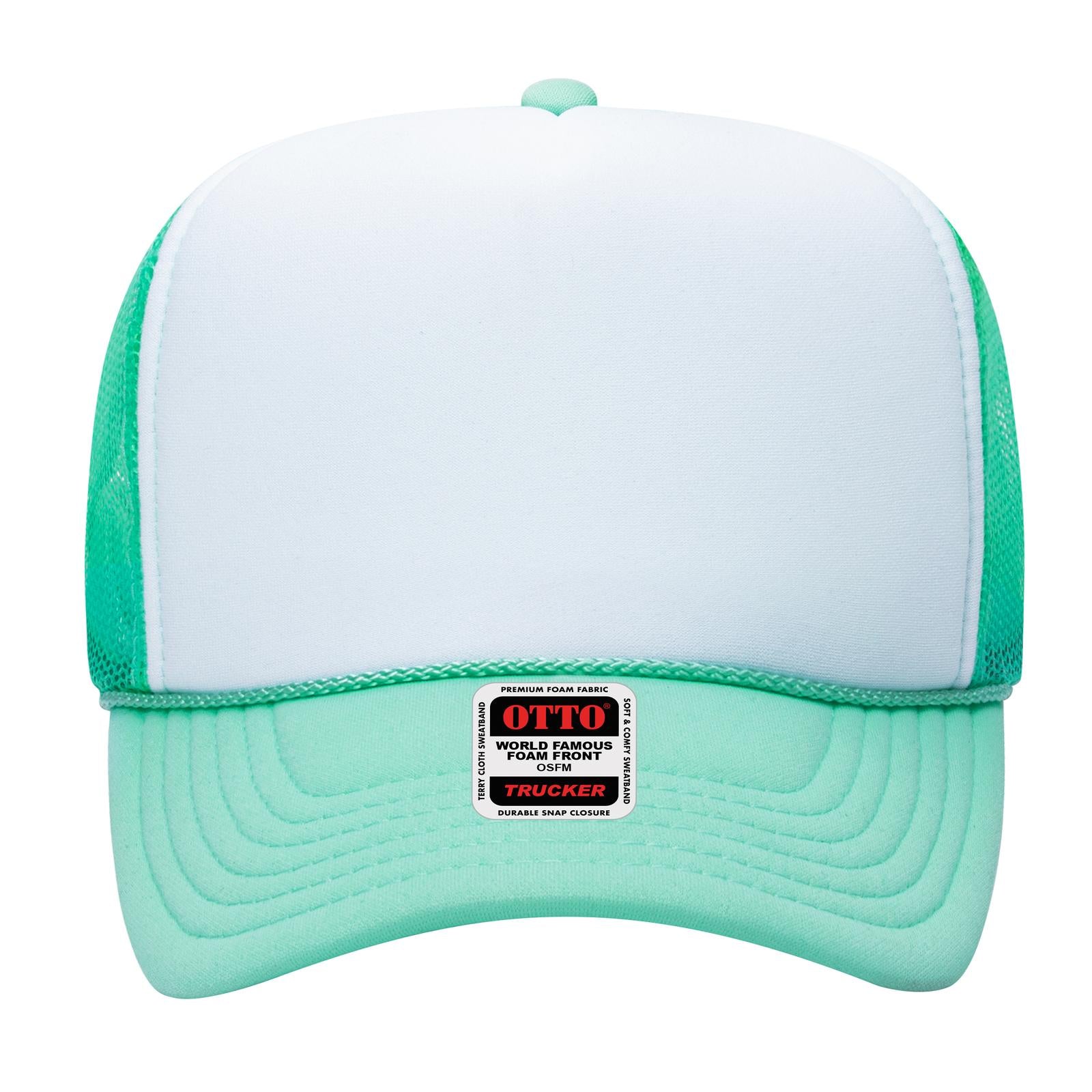Right View of 381638 - Sm Grn/Wht/Sm Grn OTTO CAP 5 Panel High Crown Mesh Back Trucker Hat