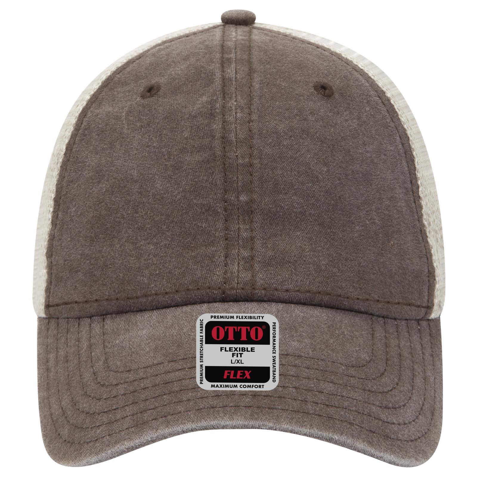 Right View of 393932 - Dk.Brn/Dk.Brn/Kha OTTO CAP "OTTO FLEX" Fitted 6 Panel Low Profile Mesh Back Trucker Hat