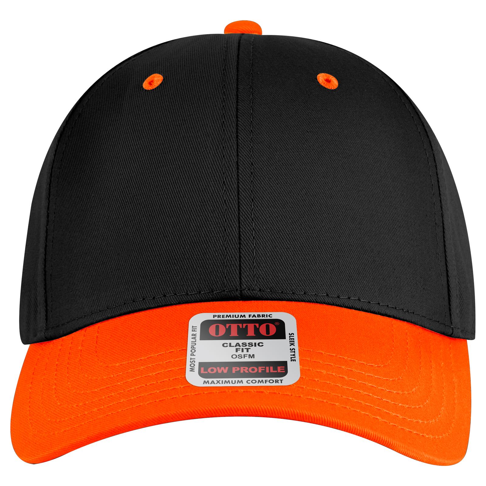 Front View of 620303 - Org/Blk/Blk OTTO CAP 6 Panel Low Profile Baseball Cap